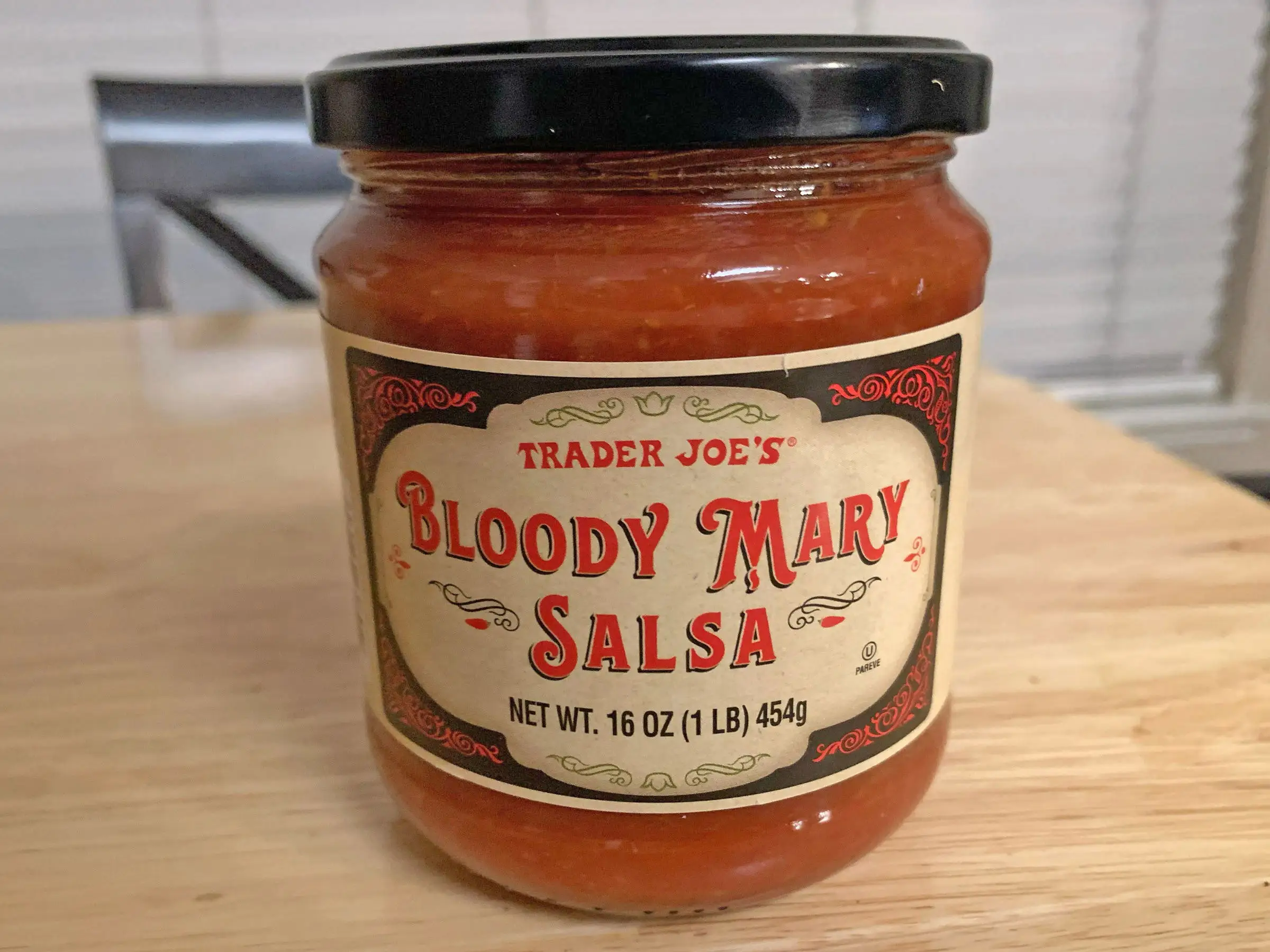 A jar of Trader Joe's Bloody Mary salsa.