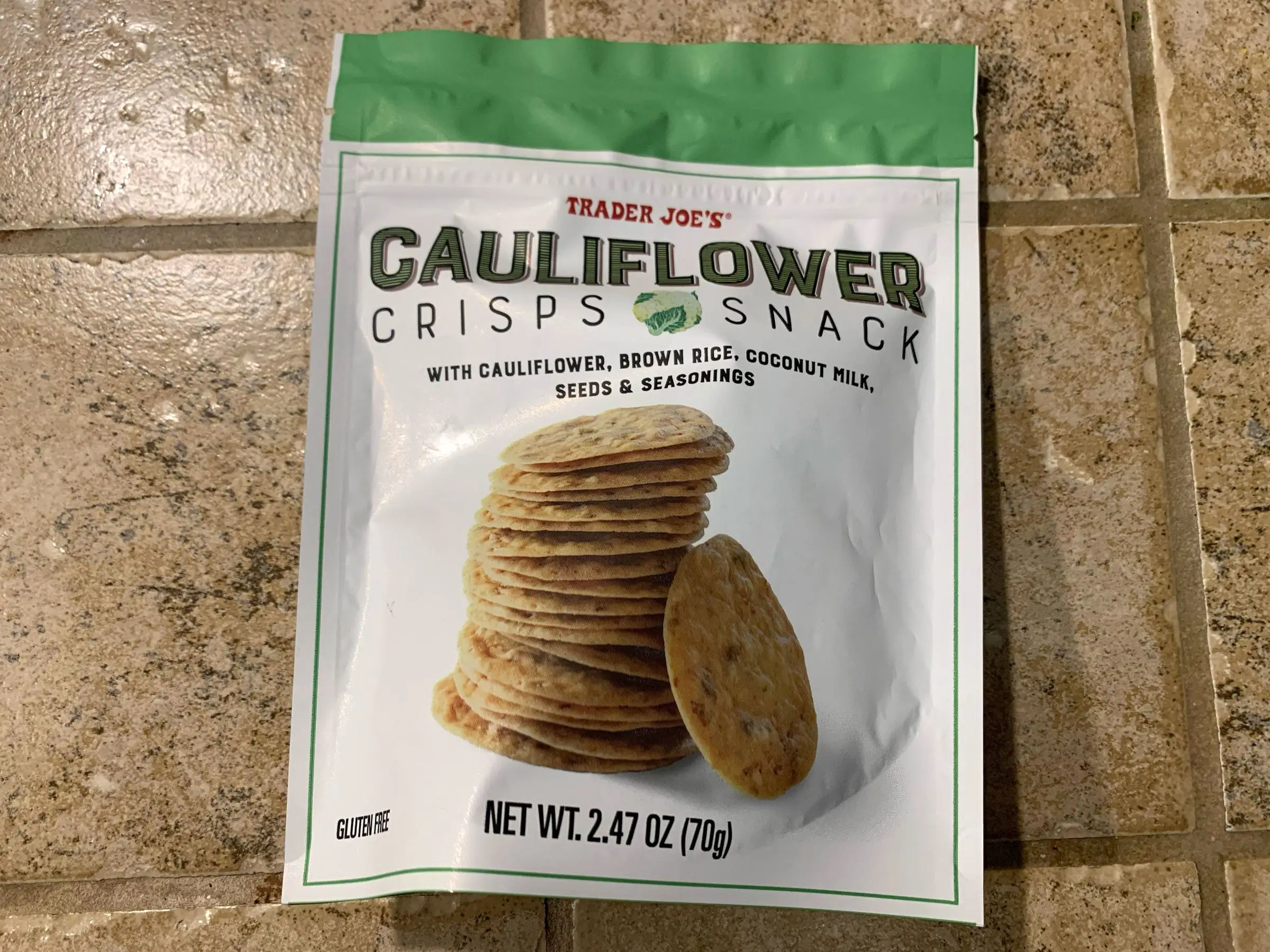 A bag of Trader Joe's cauliflower crisps.