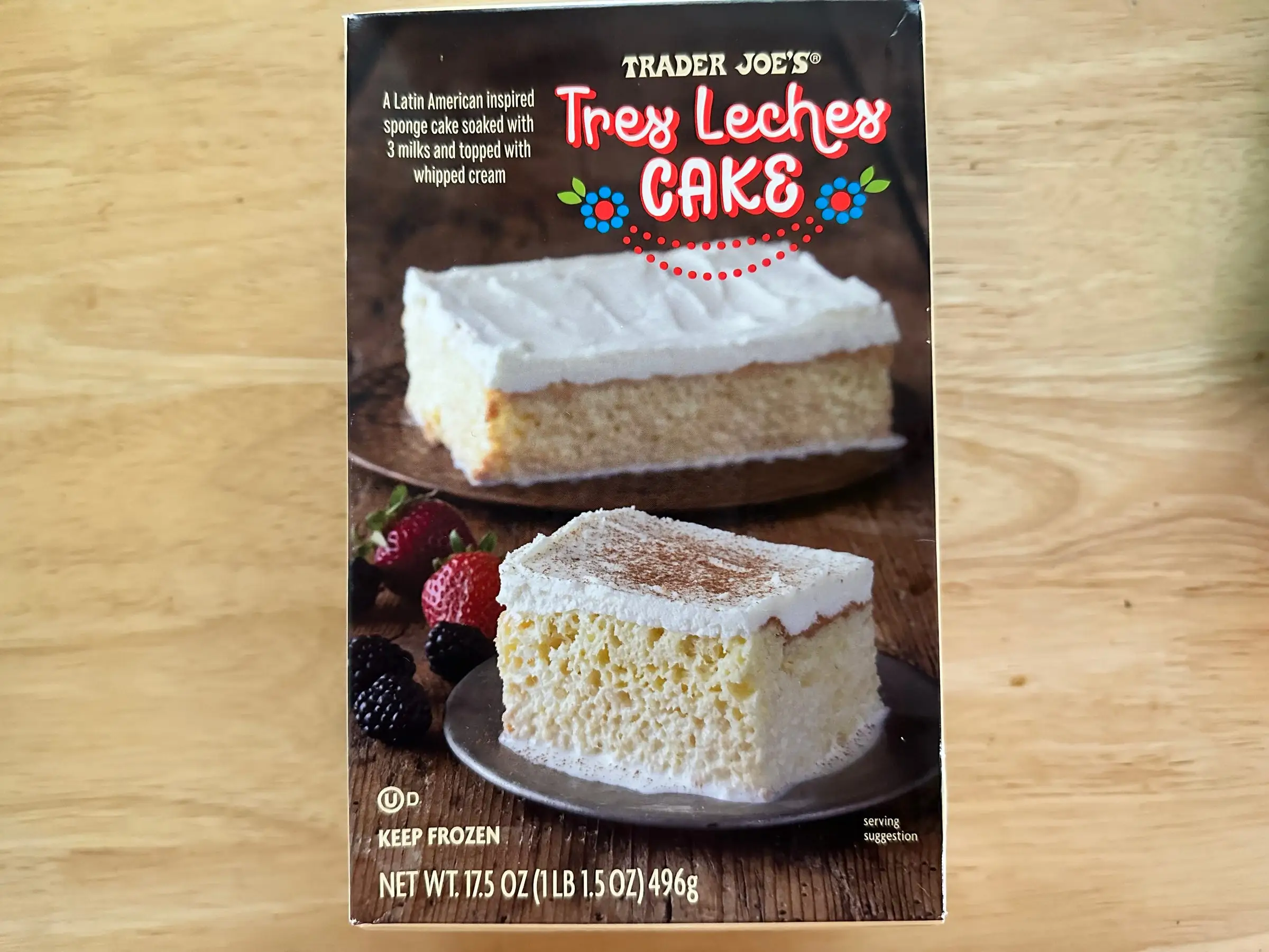 A box of Trader Joe's Tres Leches cake.