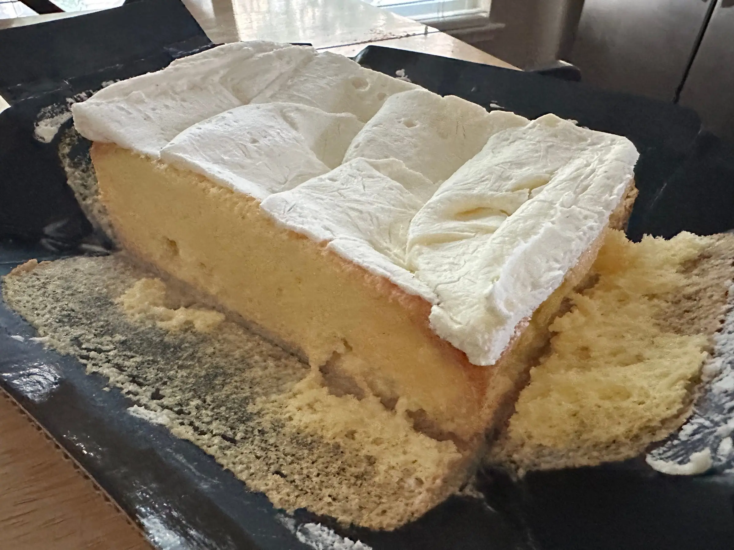 A large piece of Trader Joe's tres leches cake.