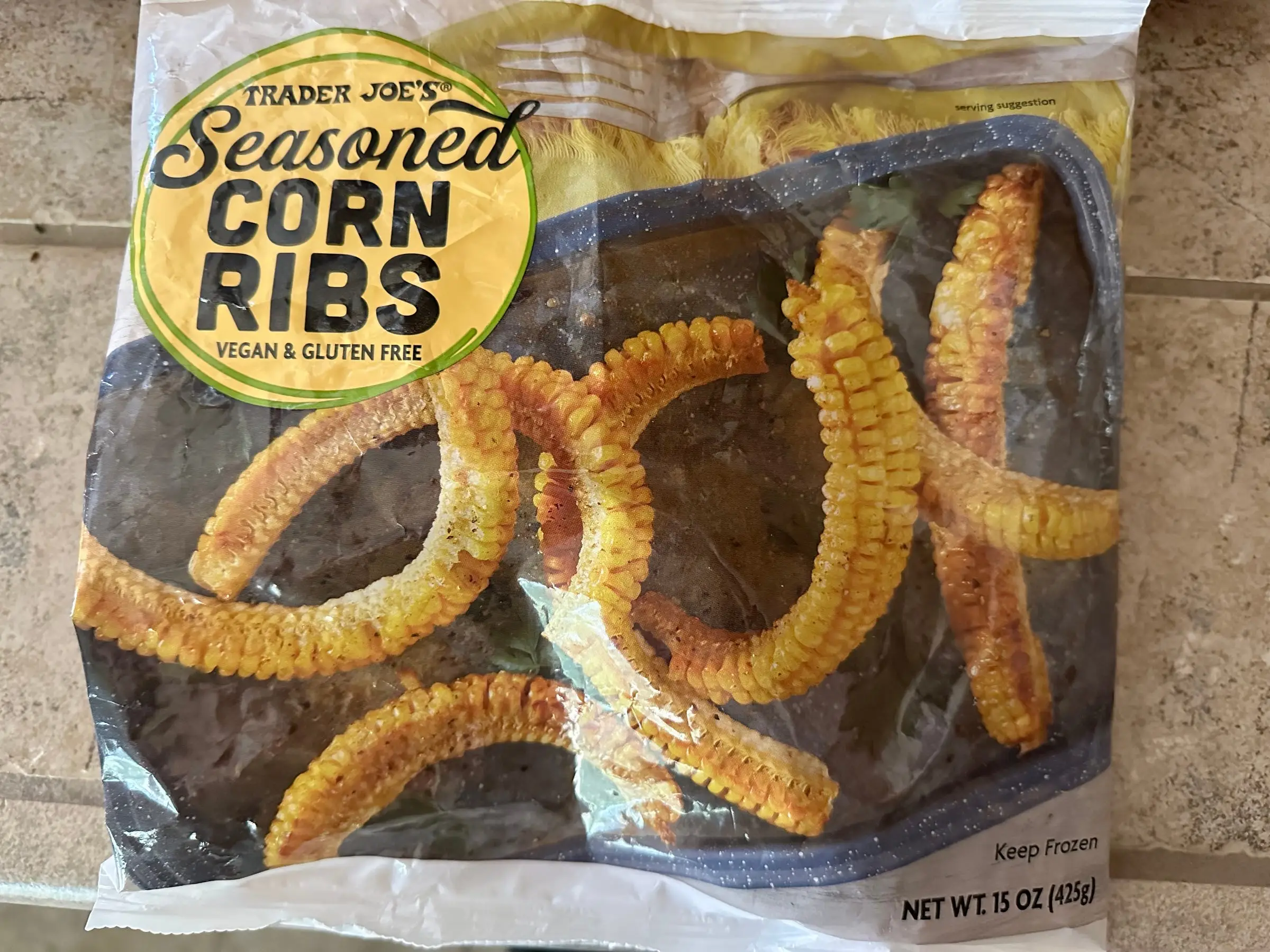 A bag of Trader Joe's seasoned corn ribs.