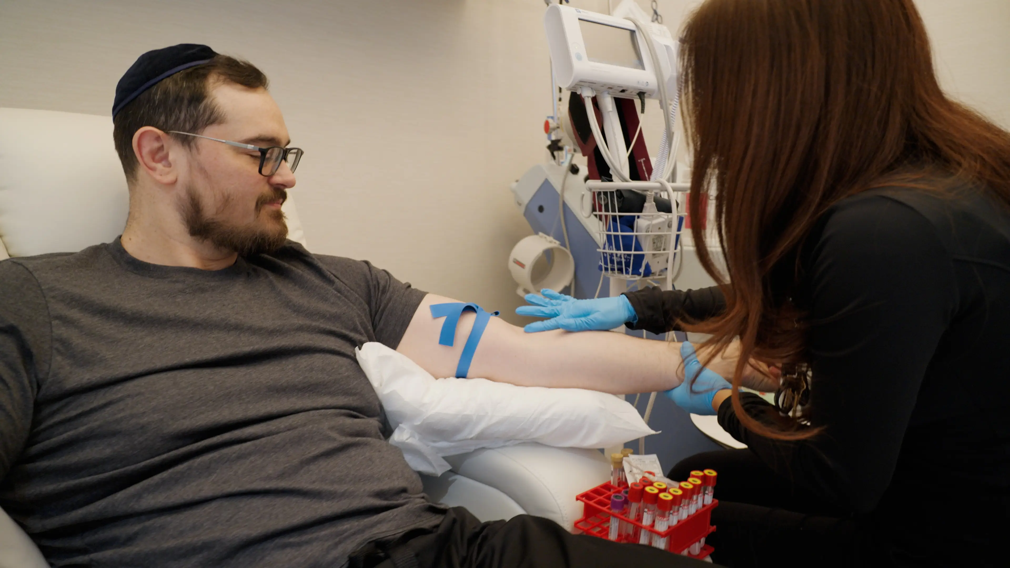 Daniel Allen getting blood drawn.