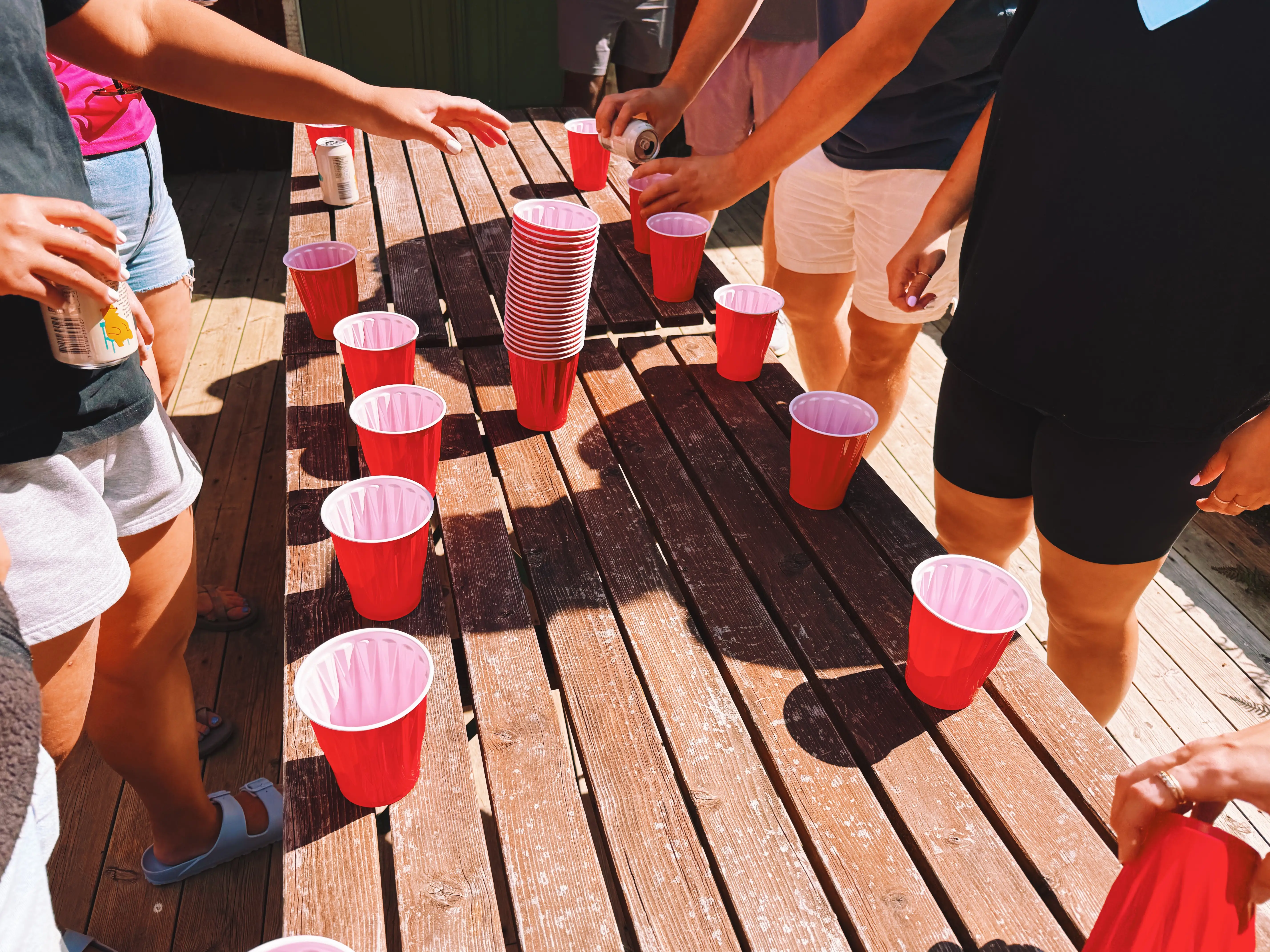 Table with stacked cups, game set up