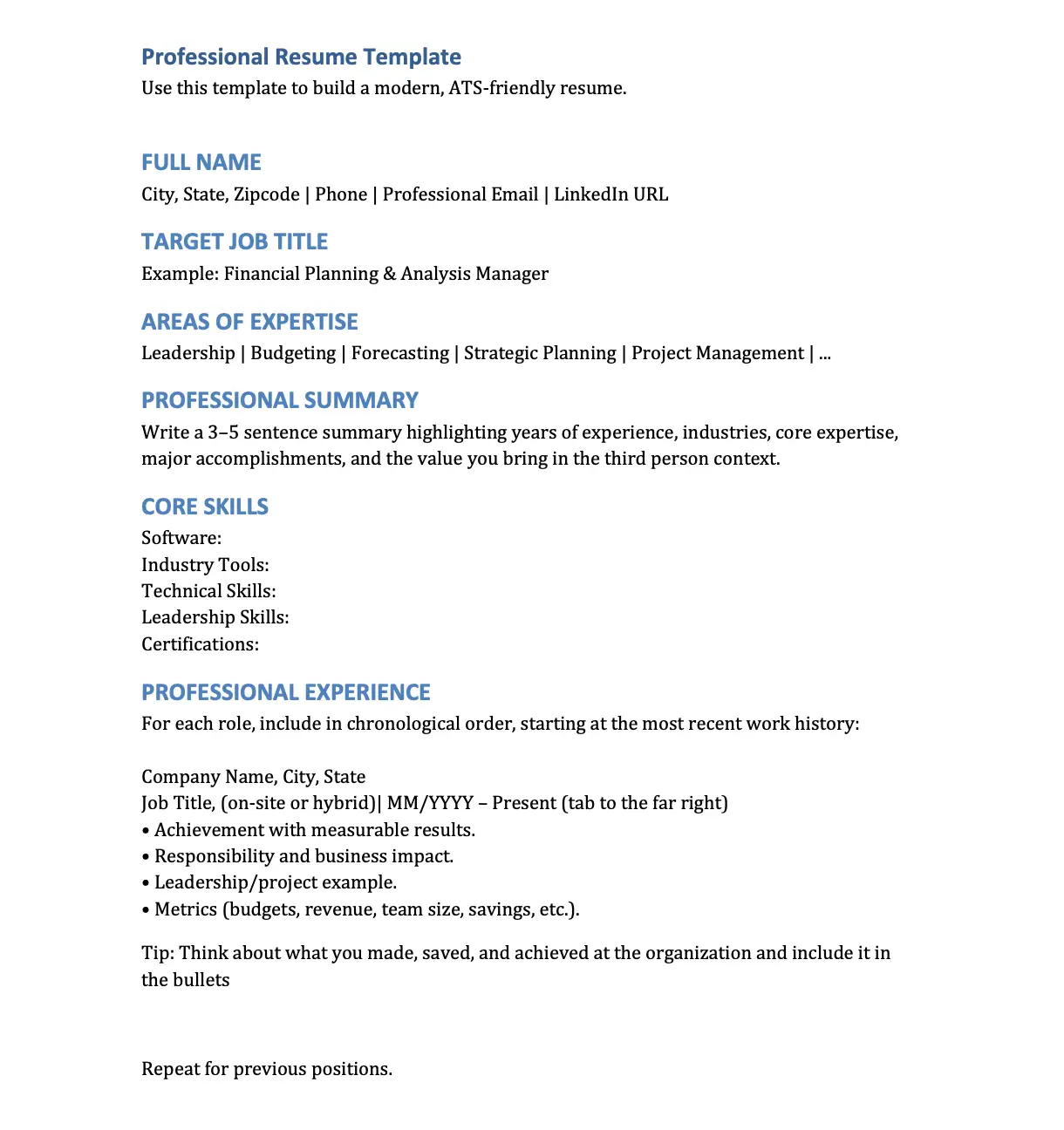 Resume page 1 résumé