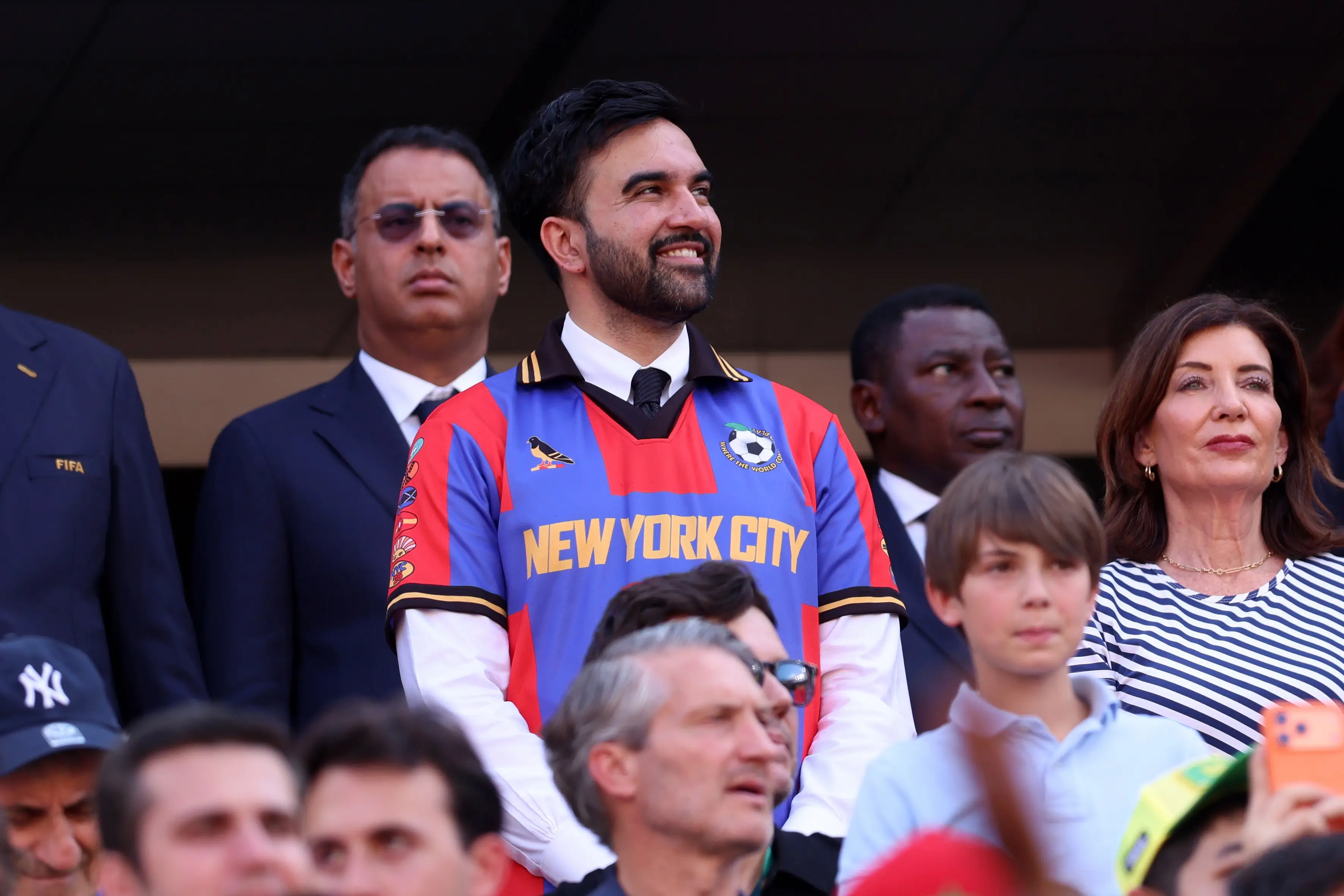 Zohran Mamdani, Mayor of New York City during the FIFA World Cup 2026 Group C match between Brazil and Morocco at New York New Jersey Stadium on June 13, 2026 in East Rutherford, New Jersey.