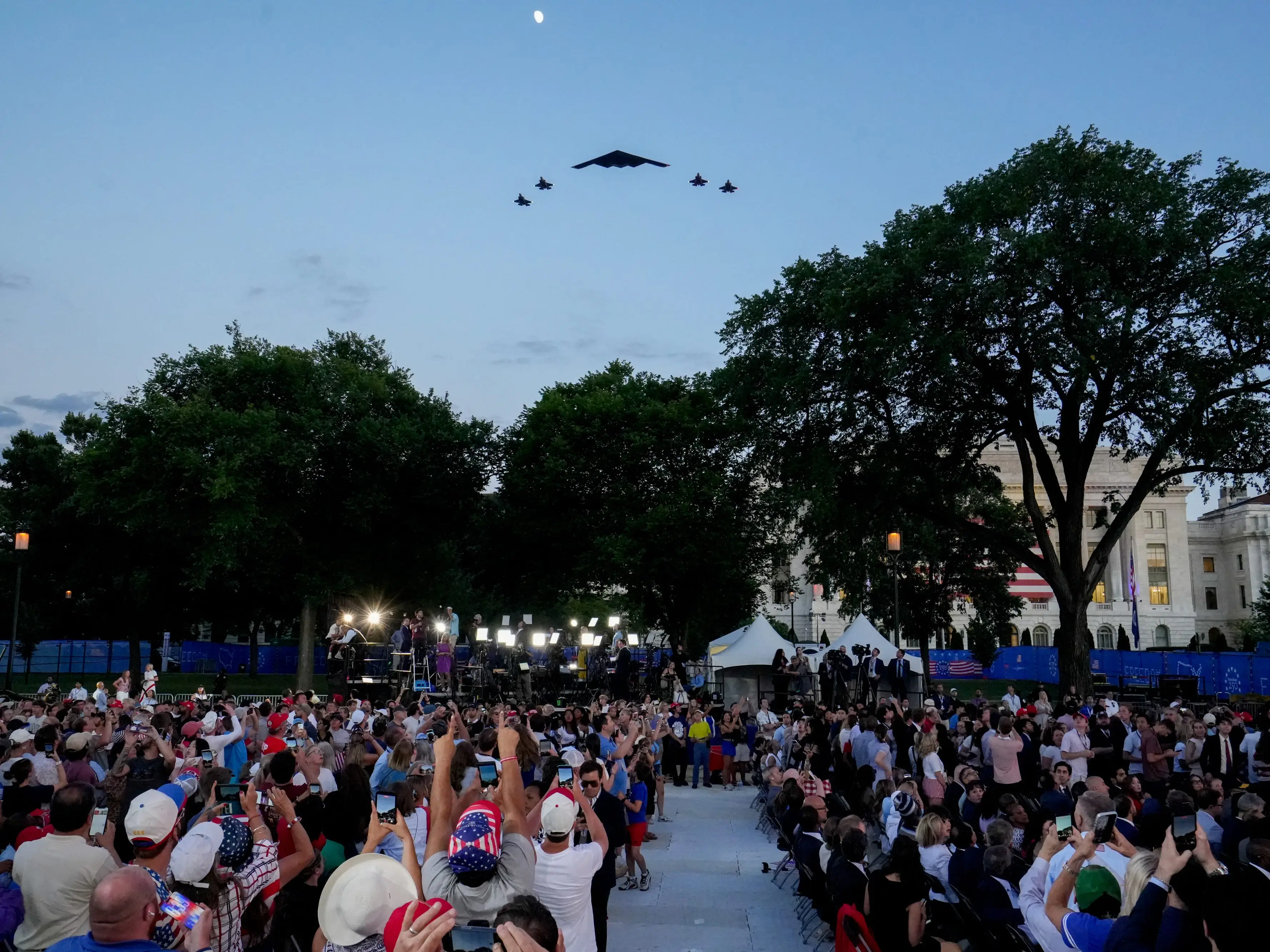 A B-2 bomber flew over a crowd of people in DC.