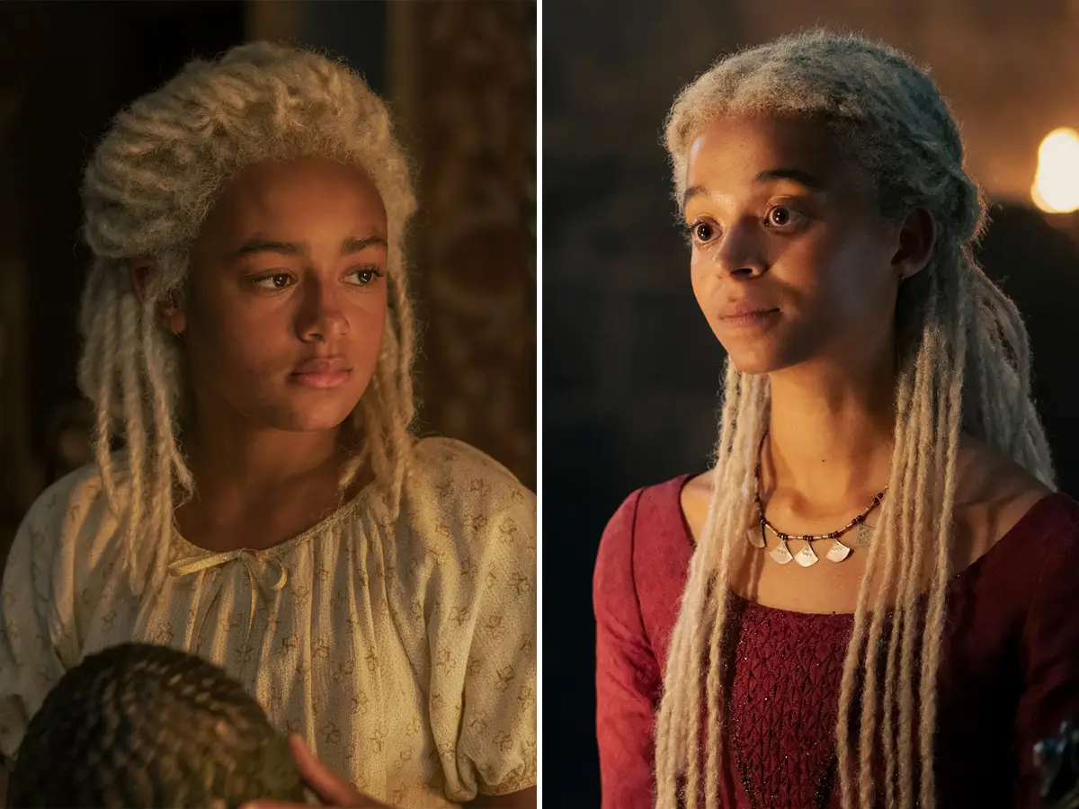 Eva Ossei-Gerning and Phoebe Campbell as Rhaena Targaryen in 