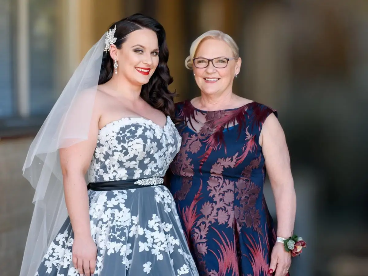 Woman with mom on wedding day