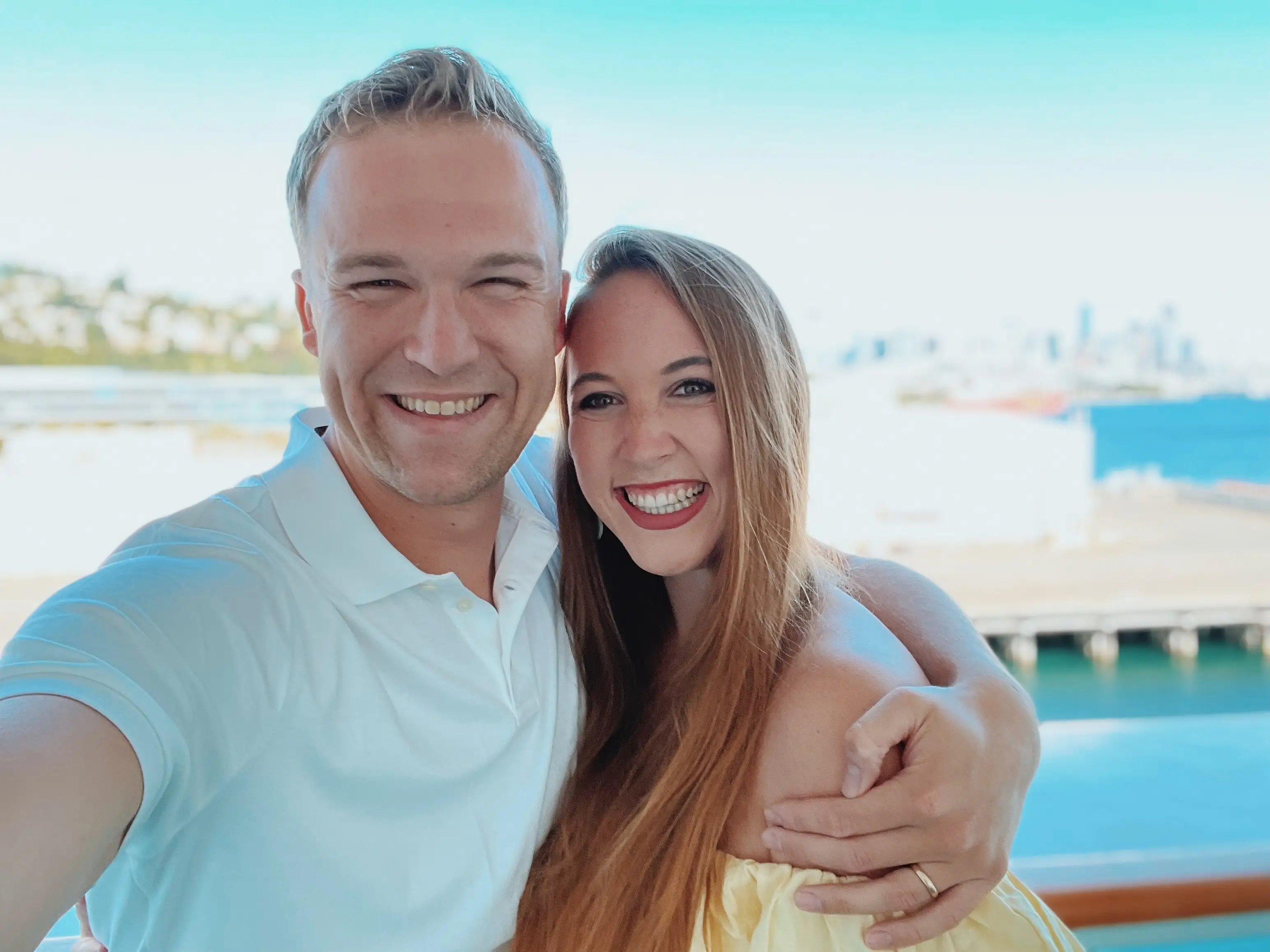 Allie Hubers and husband on balcony on Serenade Alaska cruise