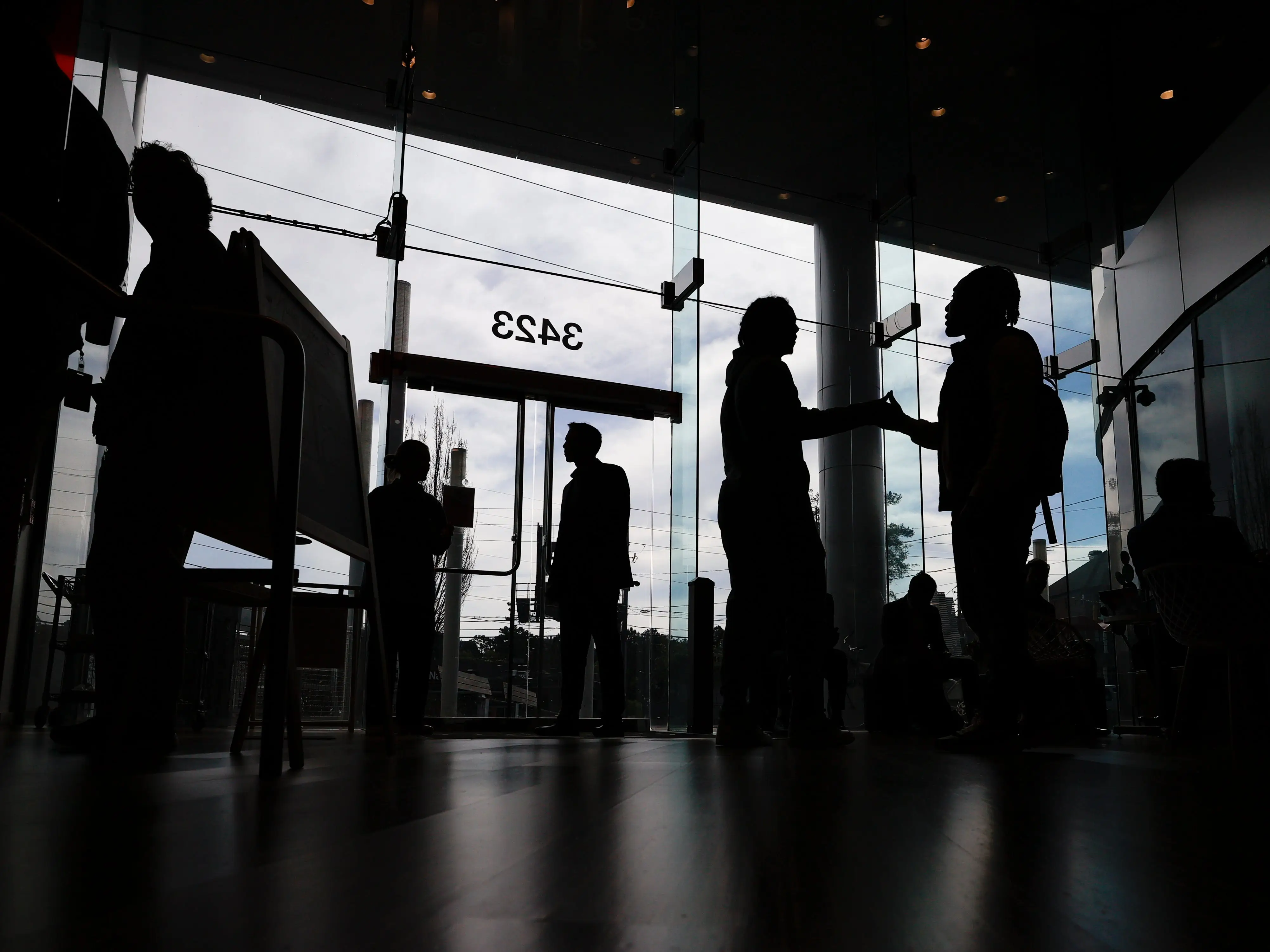 students arrive at a job fair