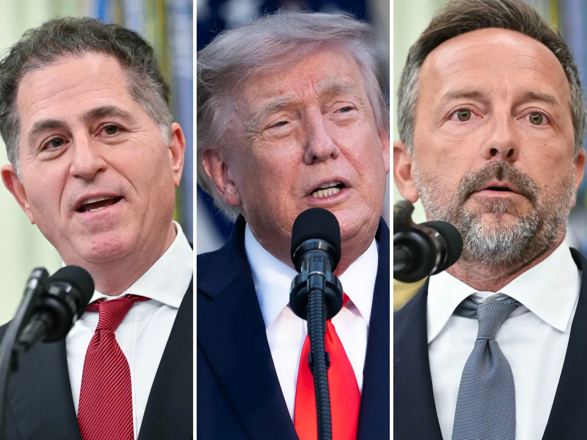A composite image of Michael Dell, Donald Trump, and Brad Gerstner