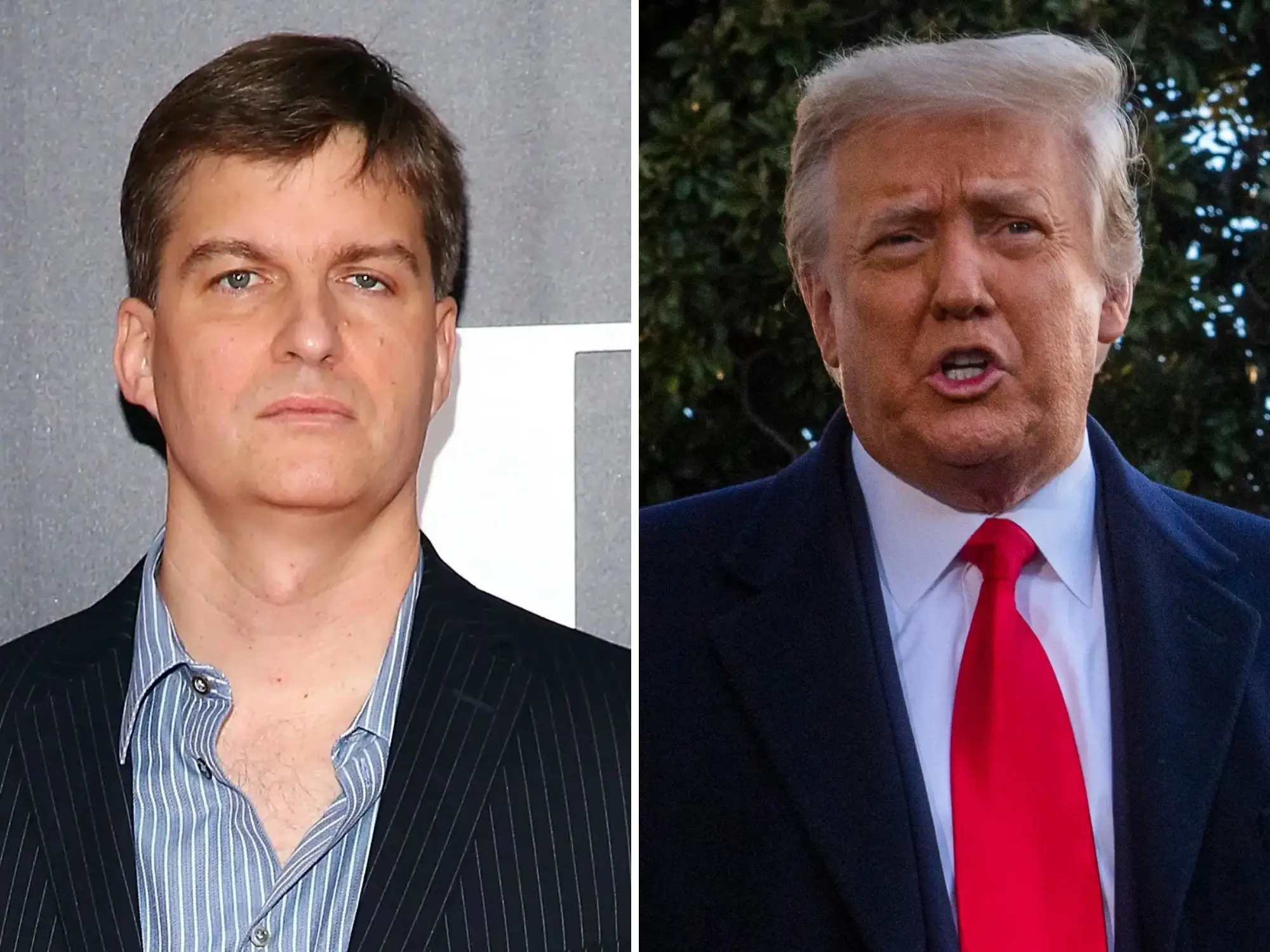 A side-by-side image of Michael Burry and Donald Trump