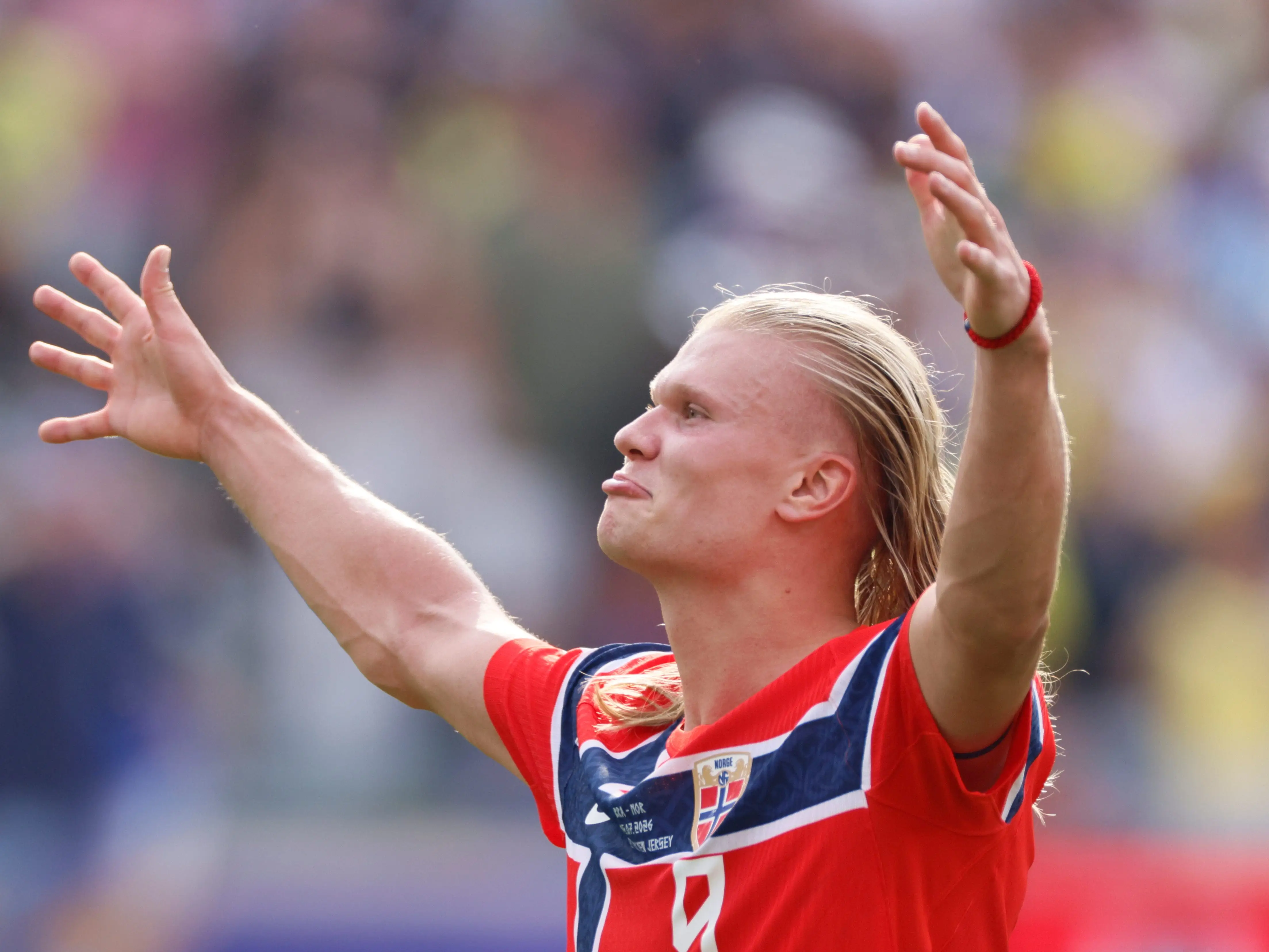 Erling Haaland celebrates his second goal during the FIFA World Cup 2026.