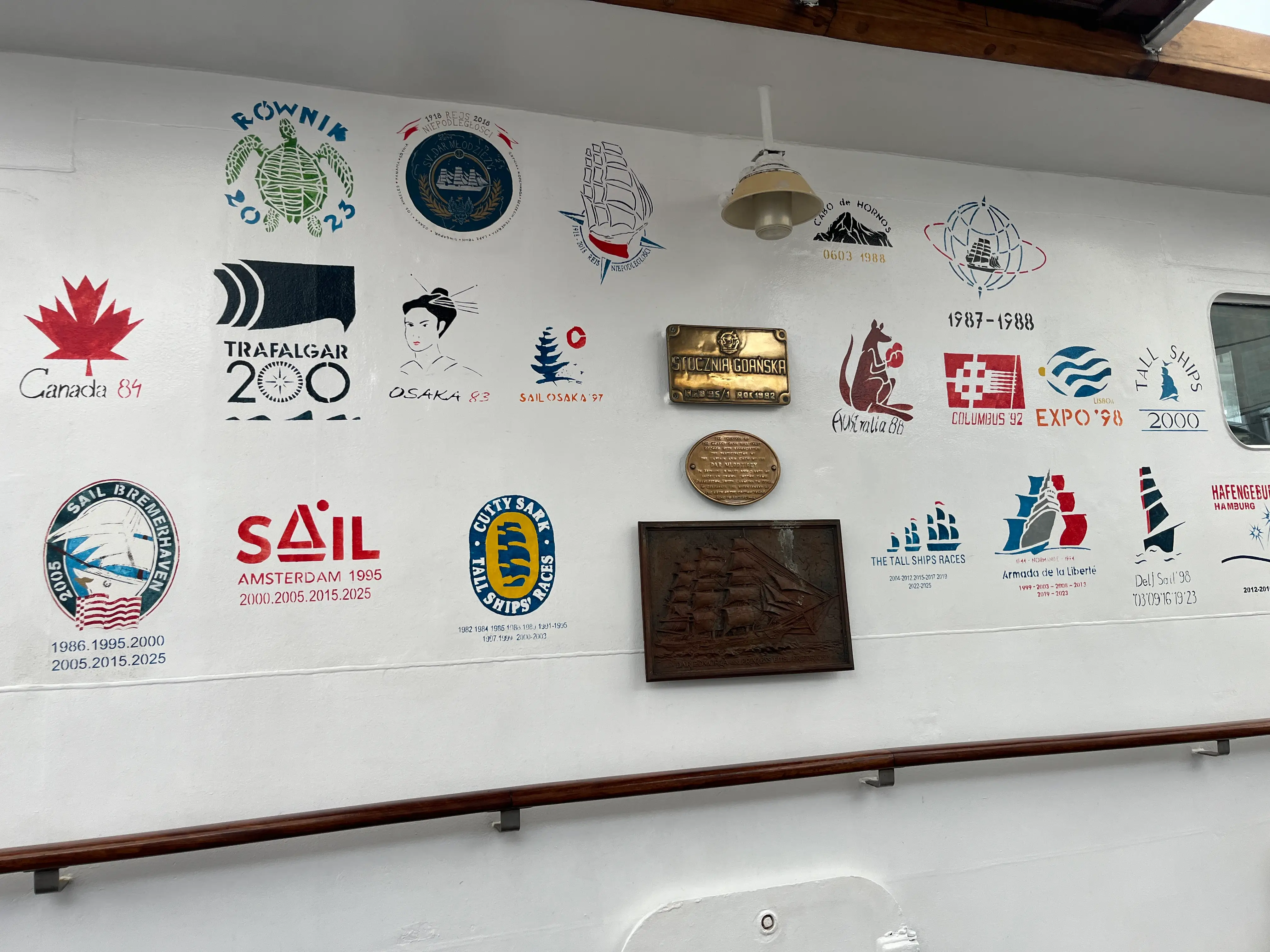 Decals aboard Dar Mlodziezy.