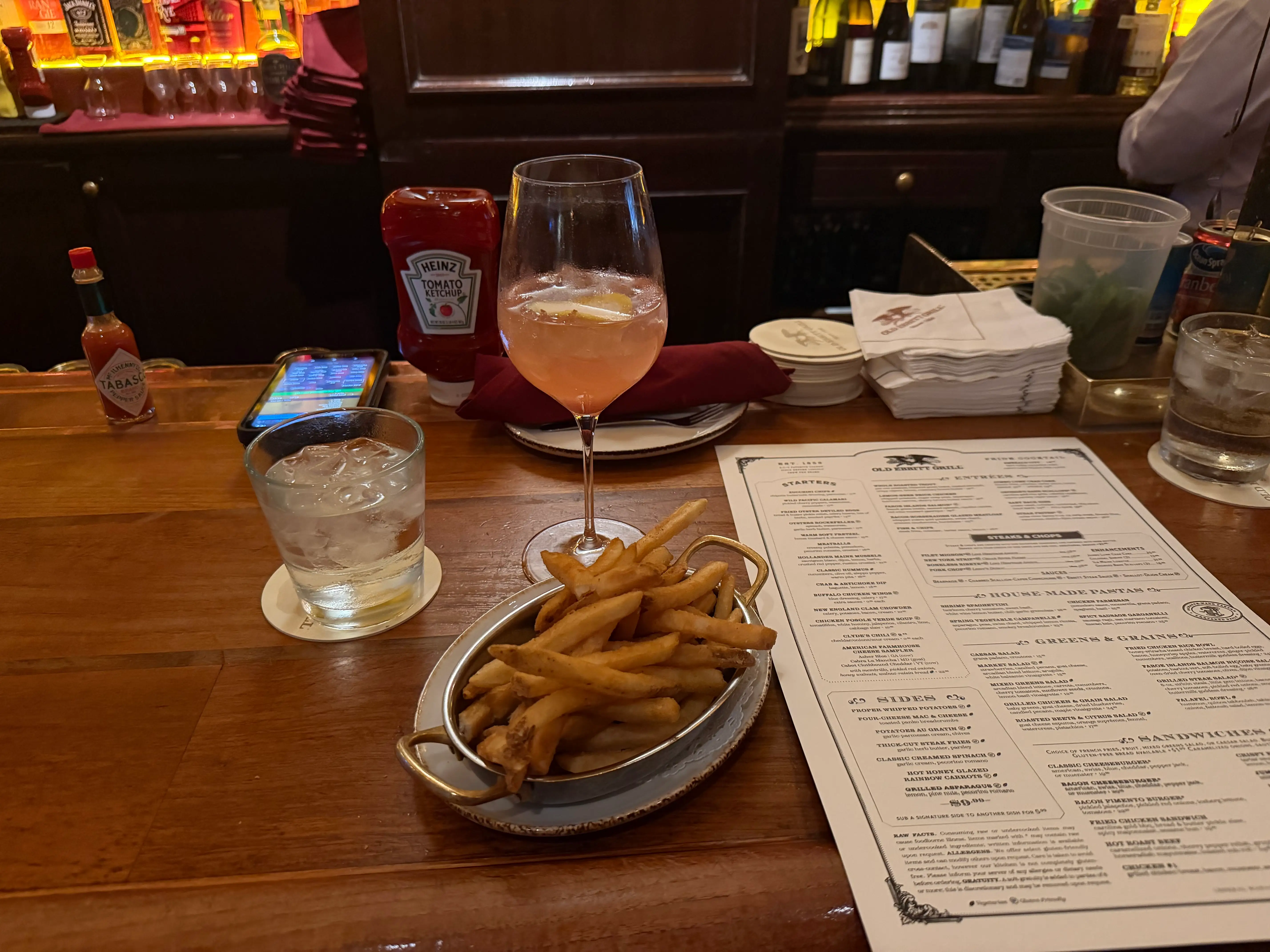 Drink and fries at Old Ebbitt Grill in Washington, DC