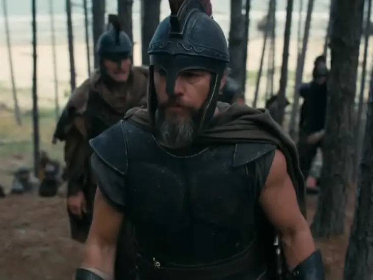 Matt Damon in armor as Odysseus