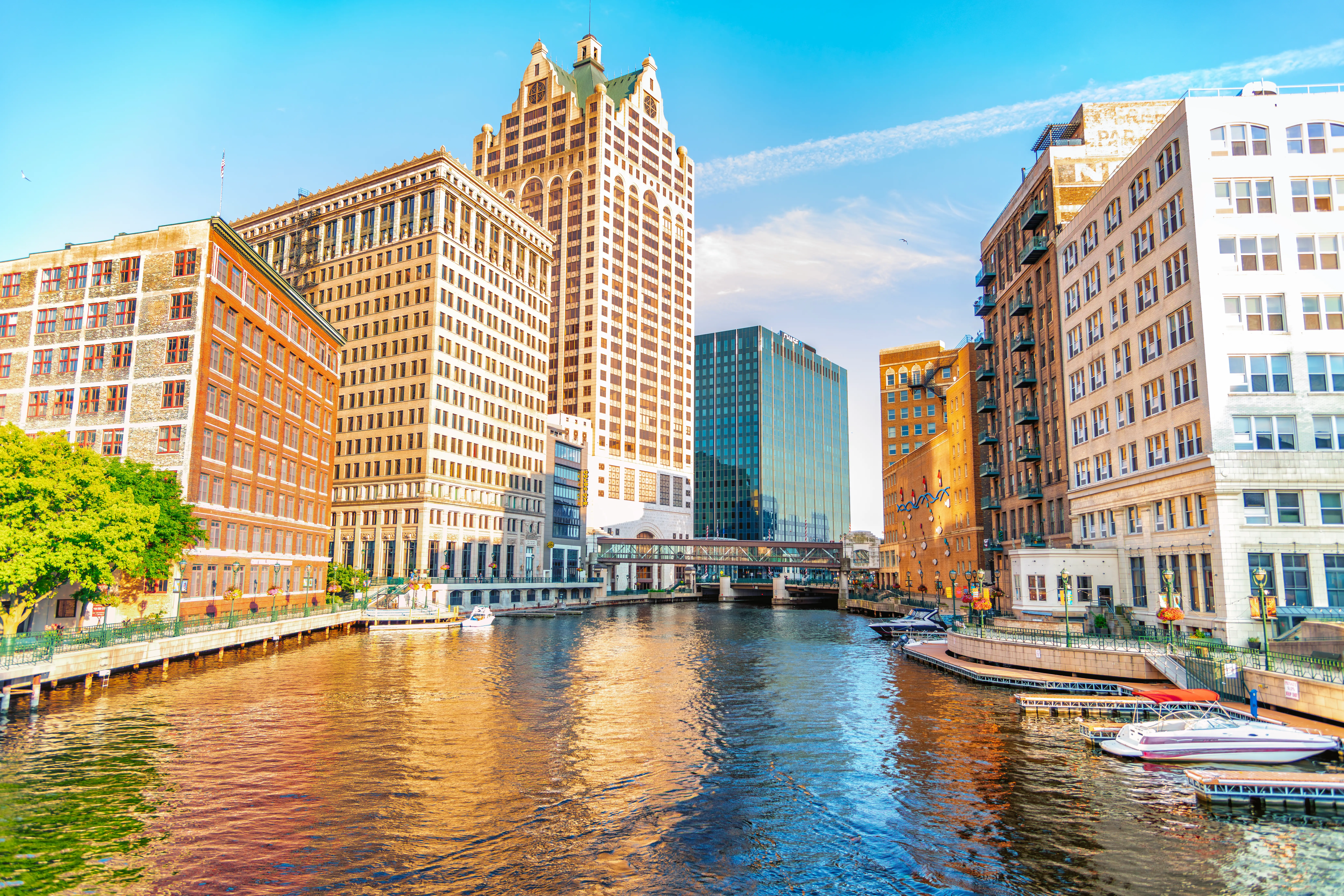 The Milwaukee River winding through downtown Milwaukee.