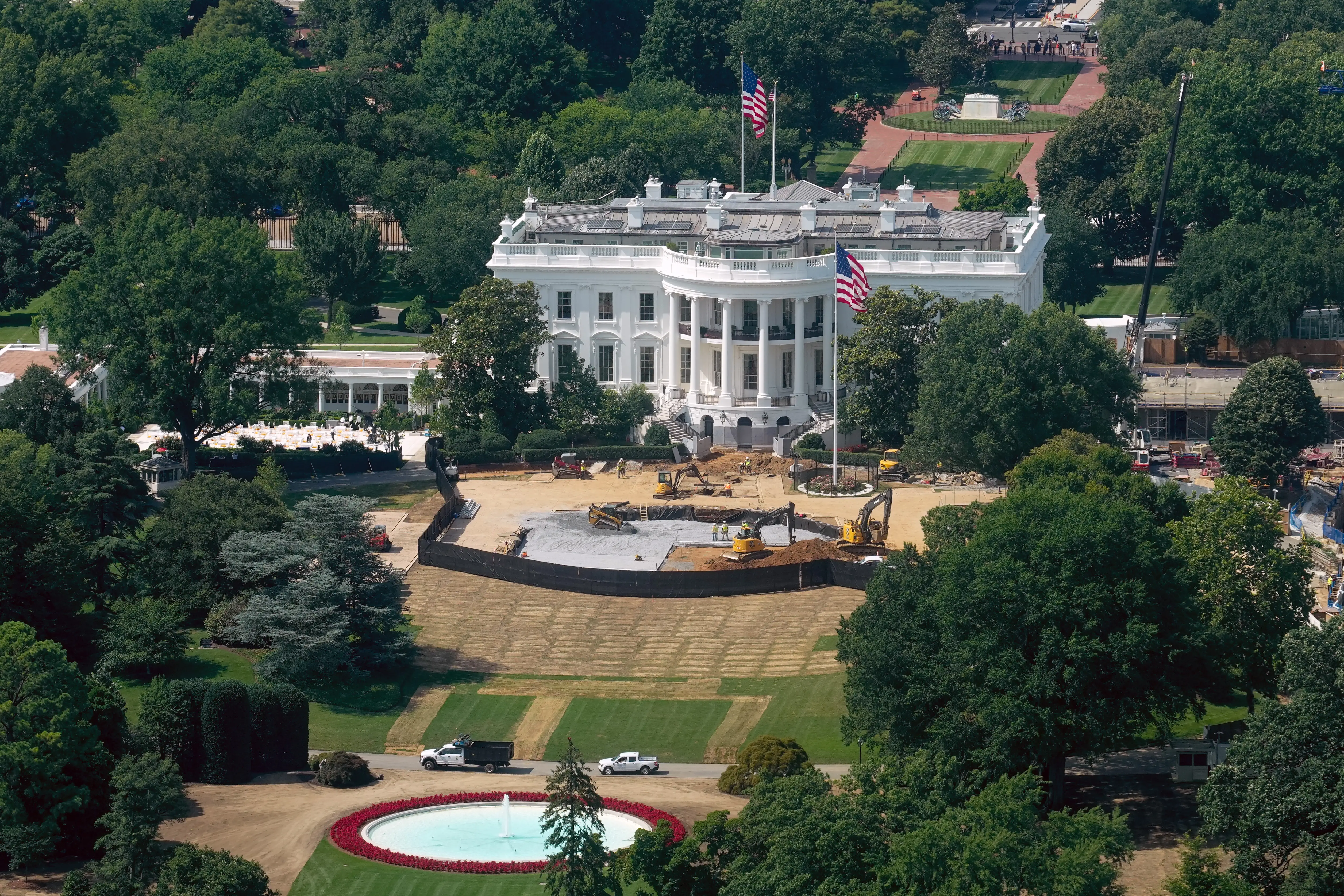 White House South Lawn under construction.