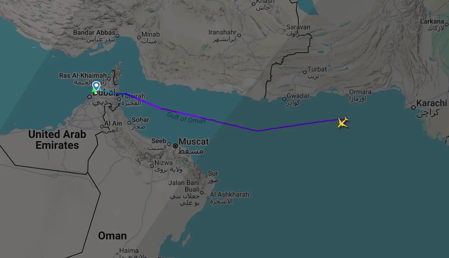 A screenshot of FlightRadar24 showing the disappearance of the K2 Airways flight.