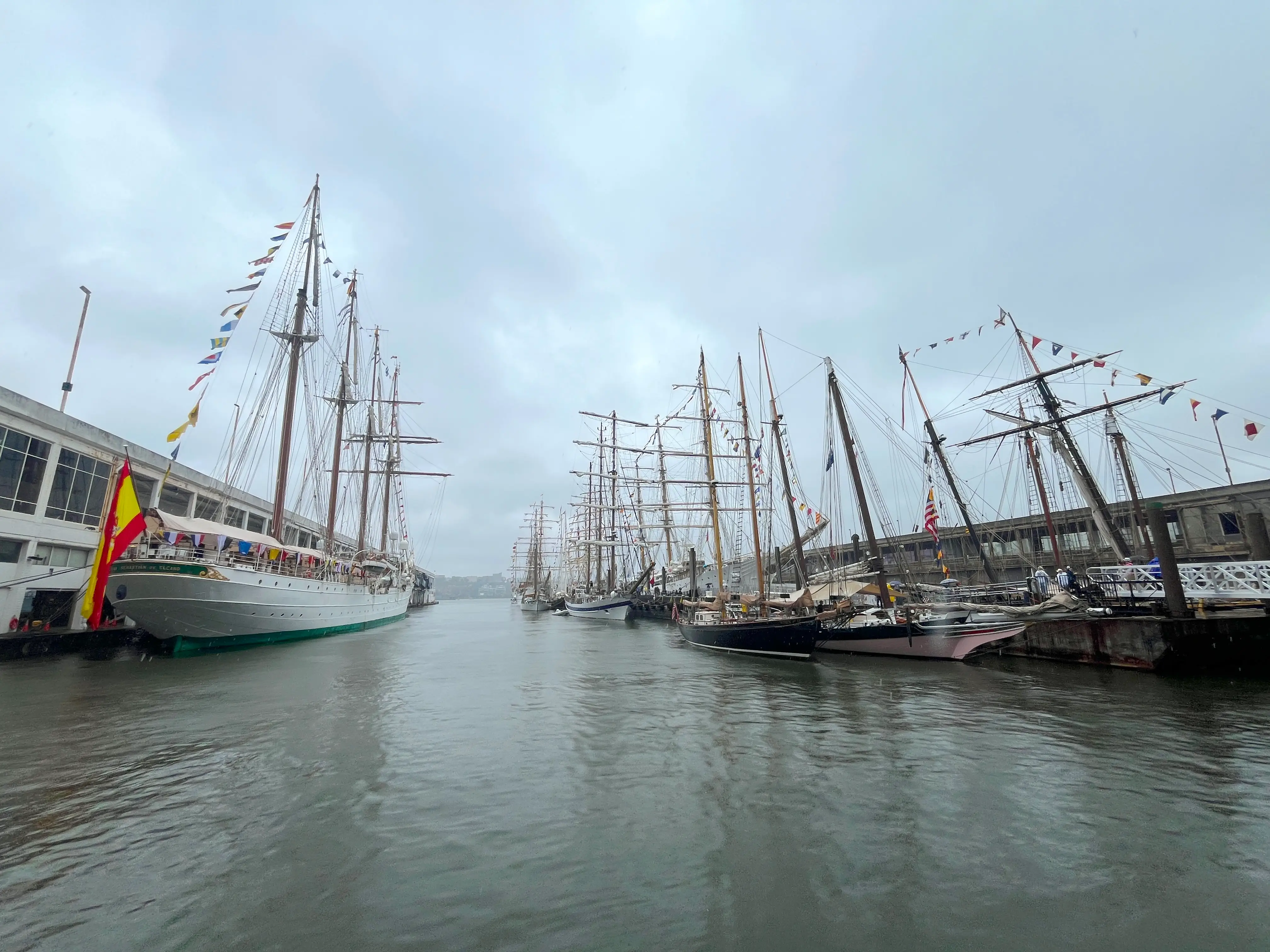 Ships docked in the Hudson River at Sail4th 250.
