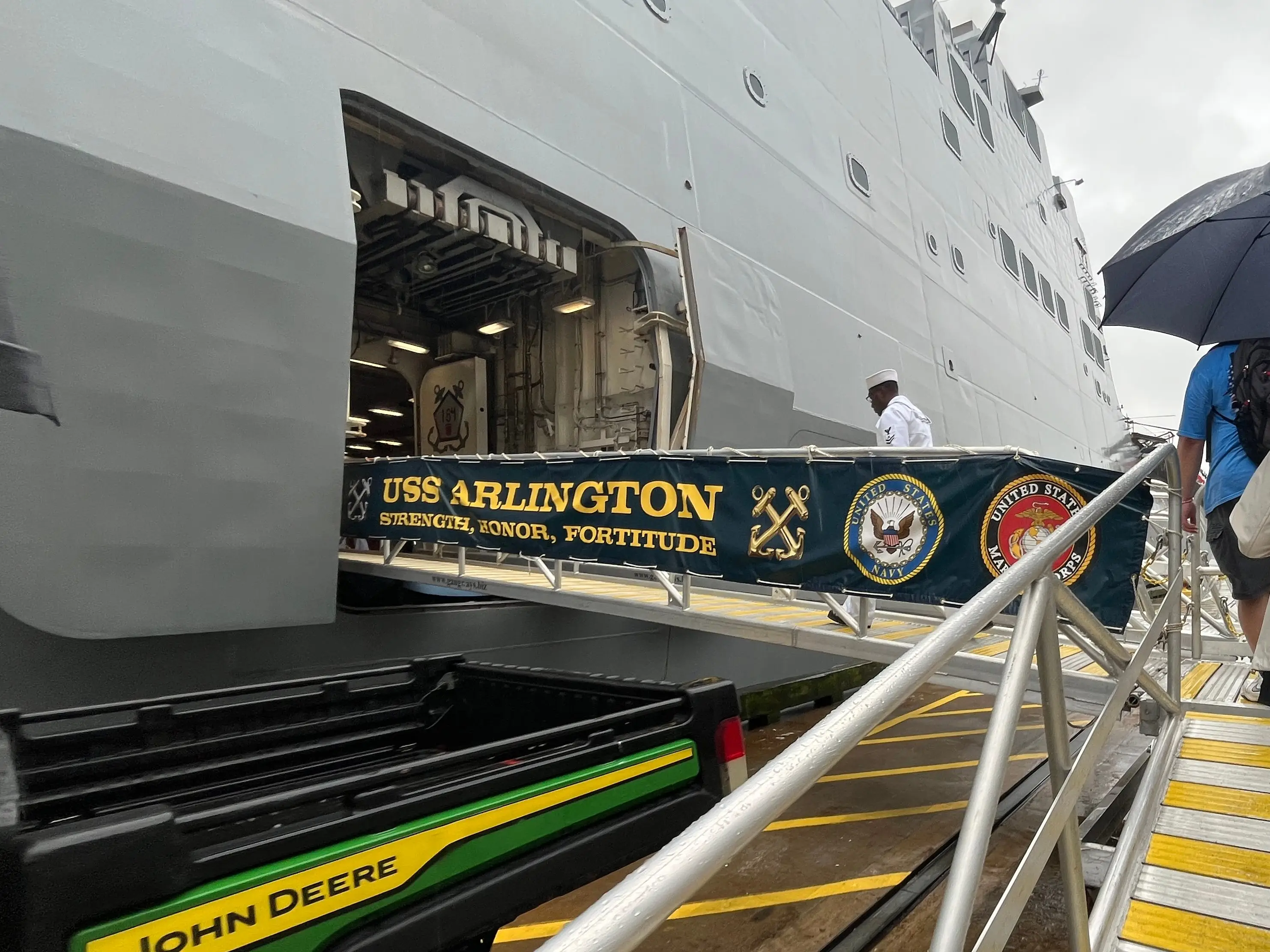 Boarding the USS Arlington.