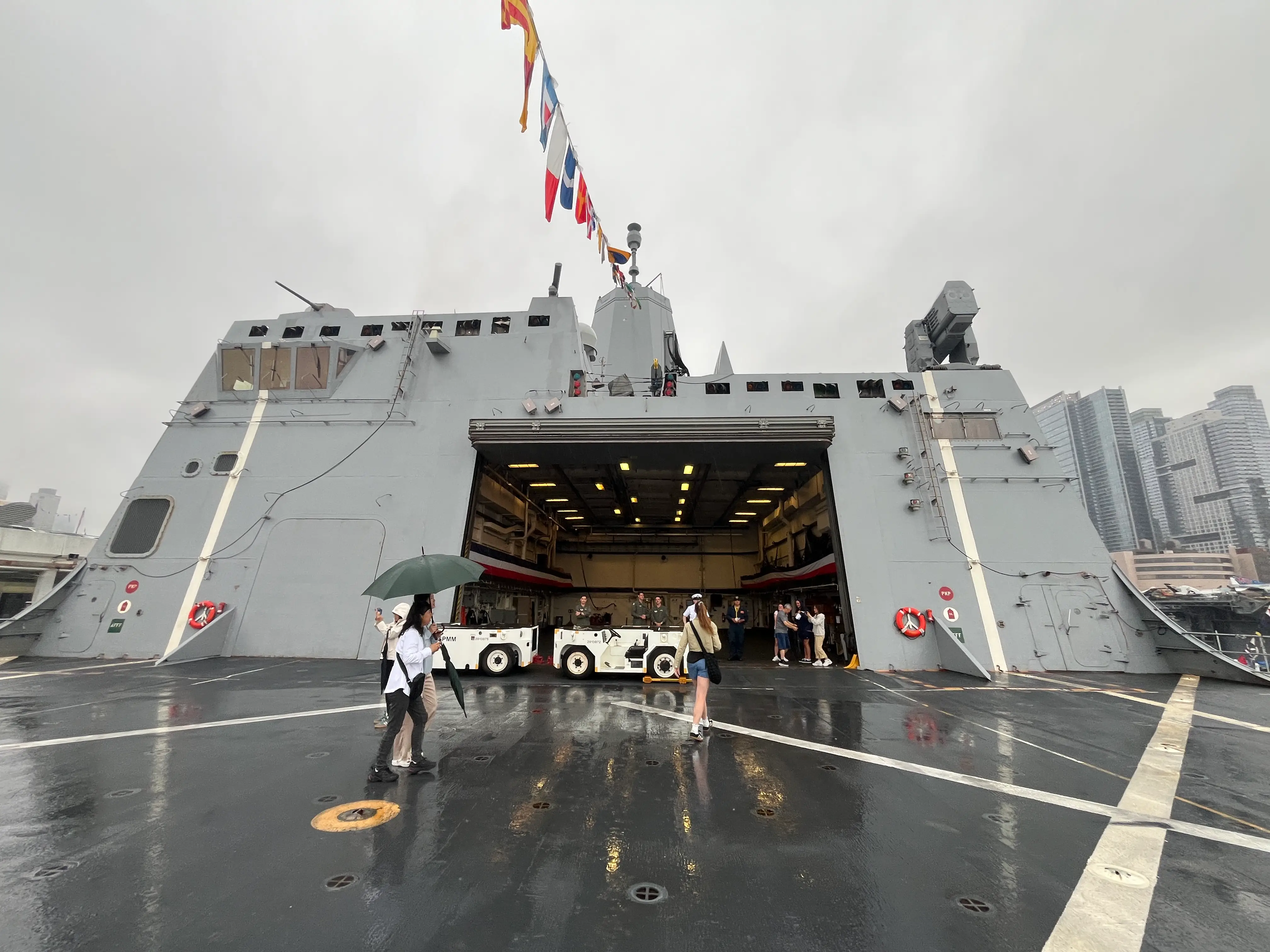 The hangar bay on the USS Arlington.