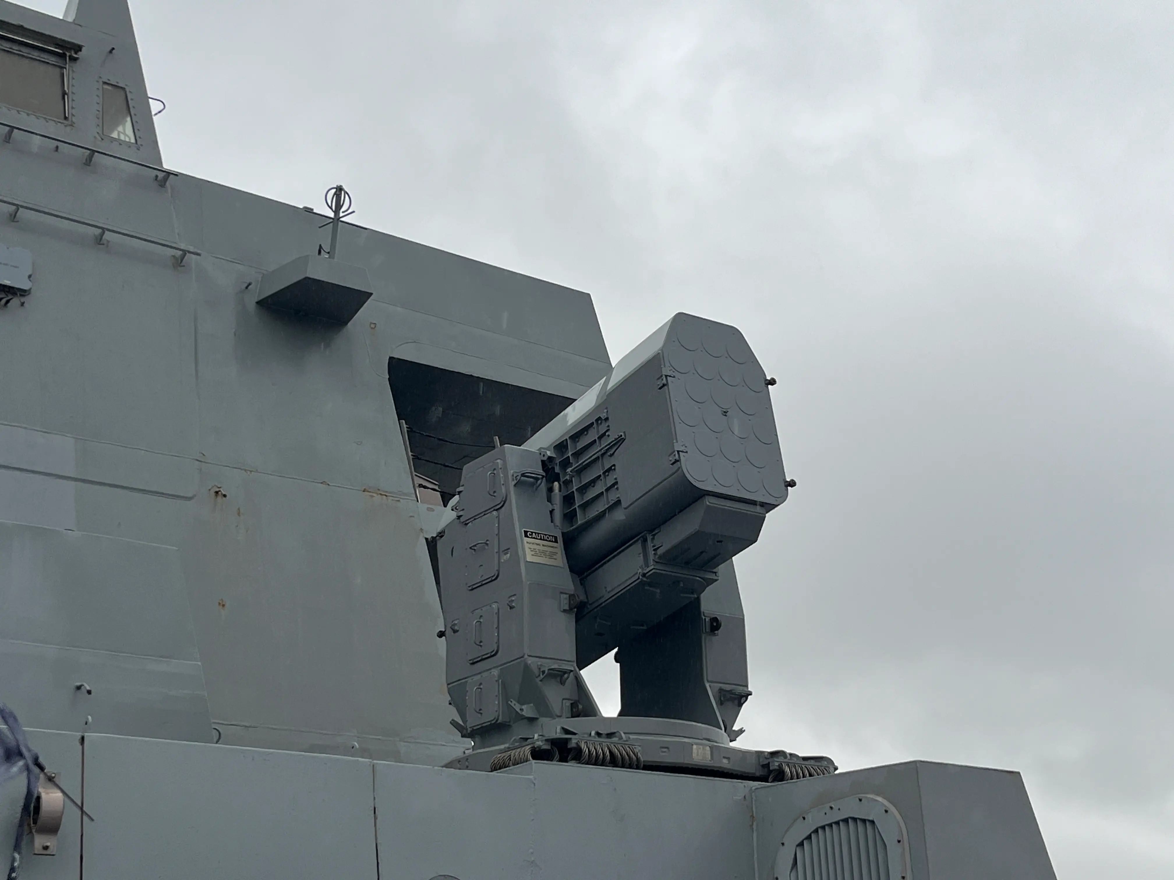 An Mk-144 Guided Missile Launcher (GML) that launches RIM-116 Rolling Airframe Missiles (RAMs).