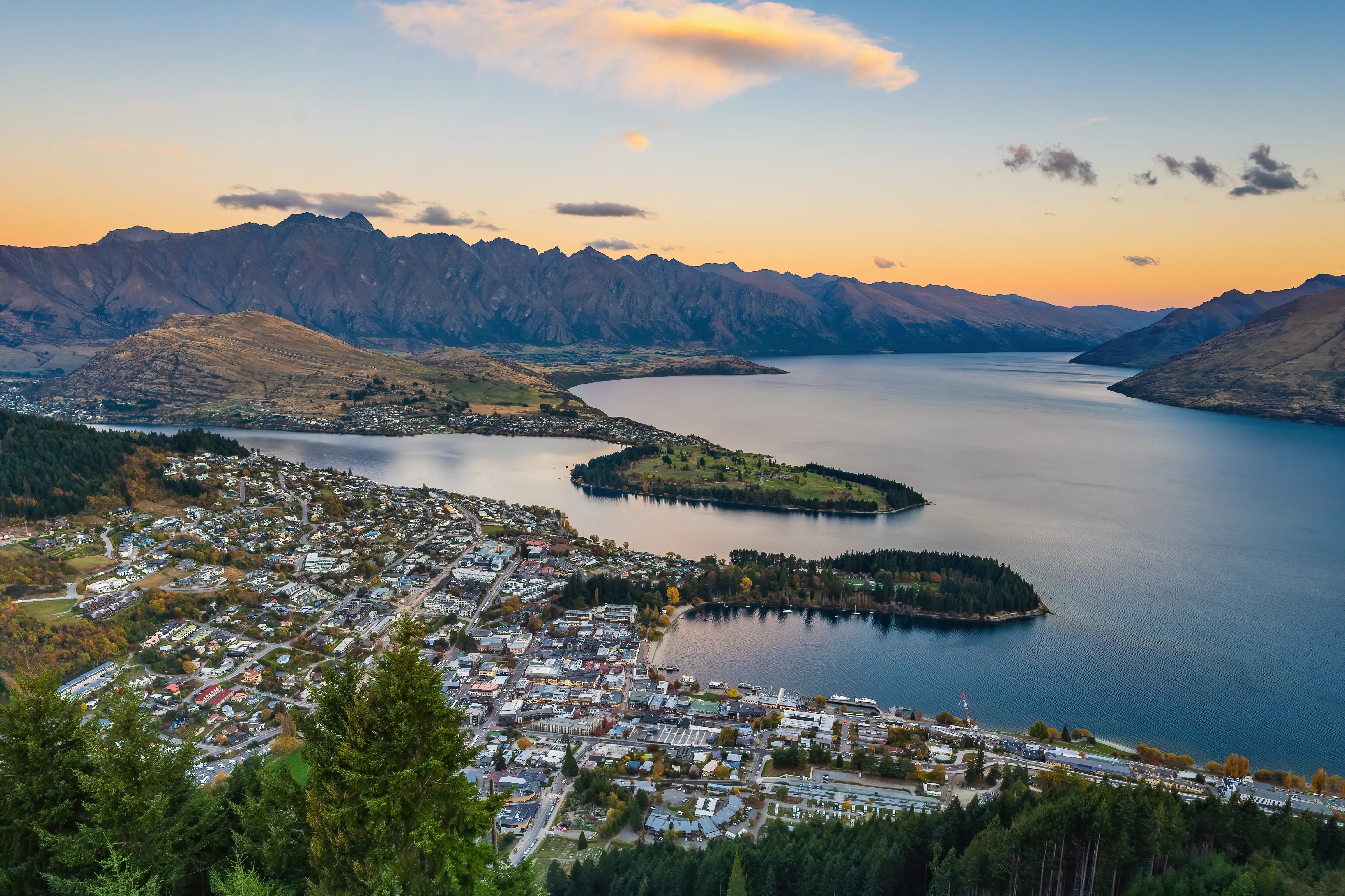 Queenstown at sunset.