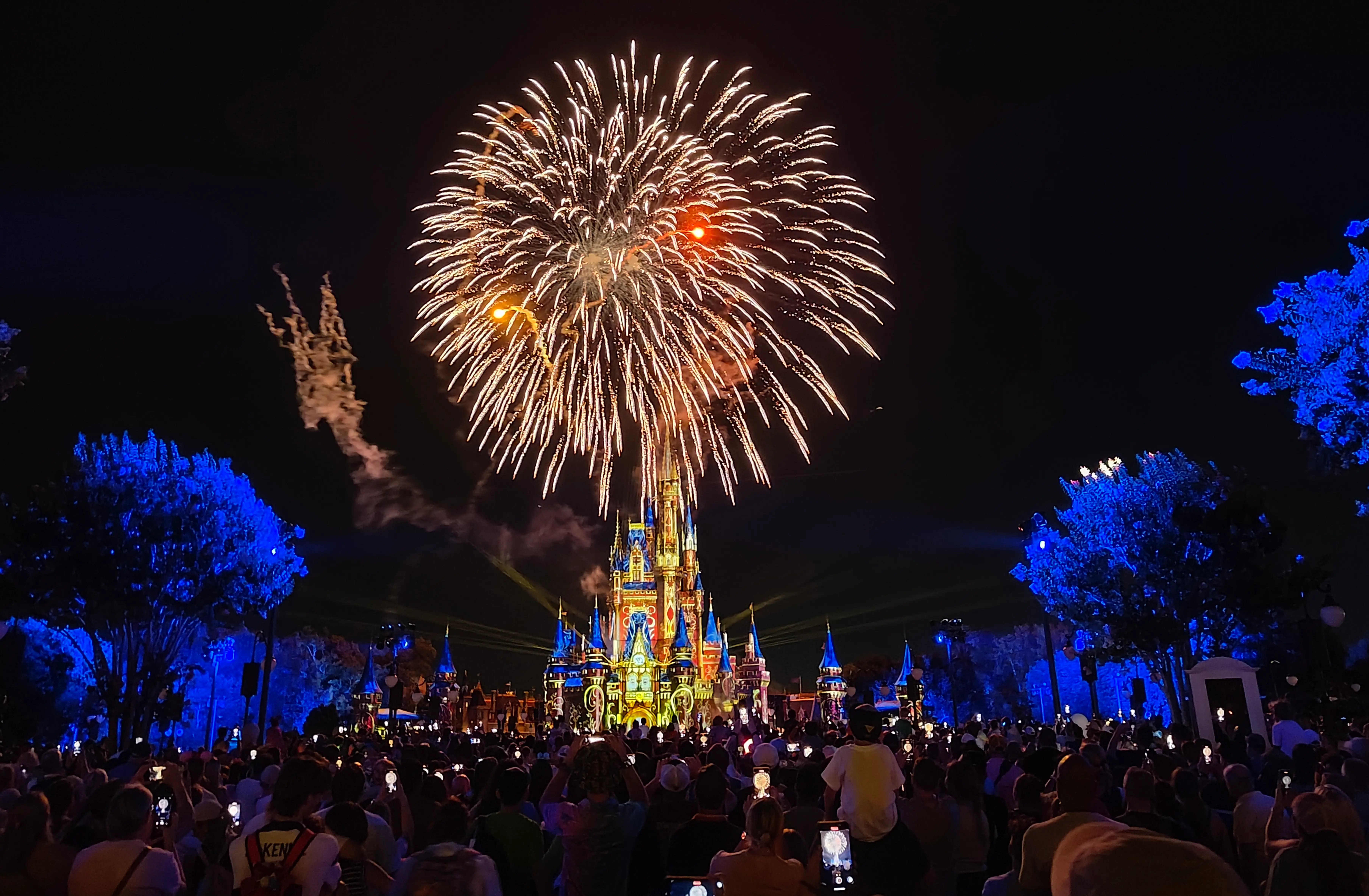 Fireworks above cinderella castle at Disney