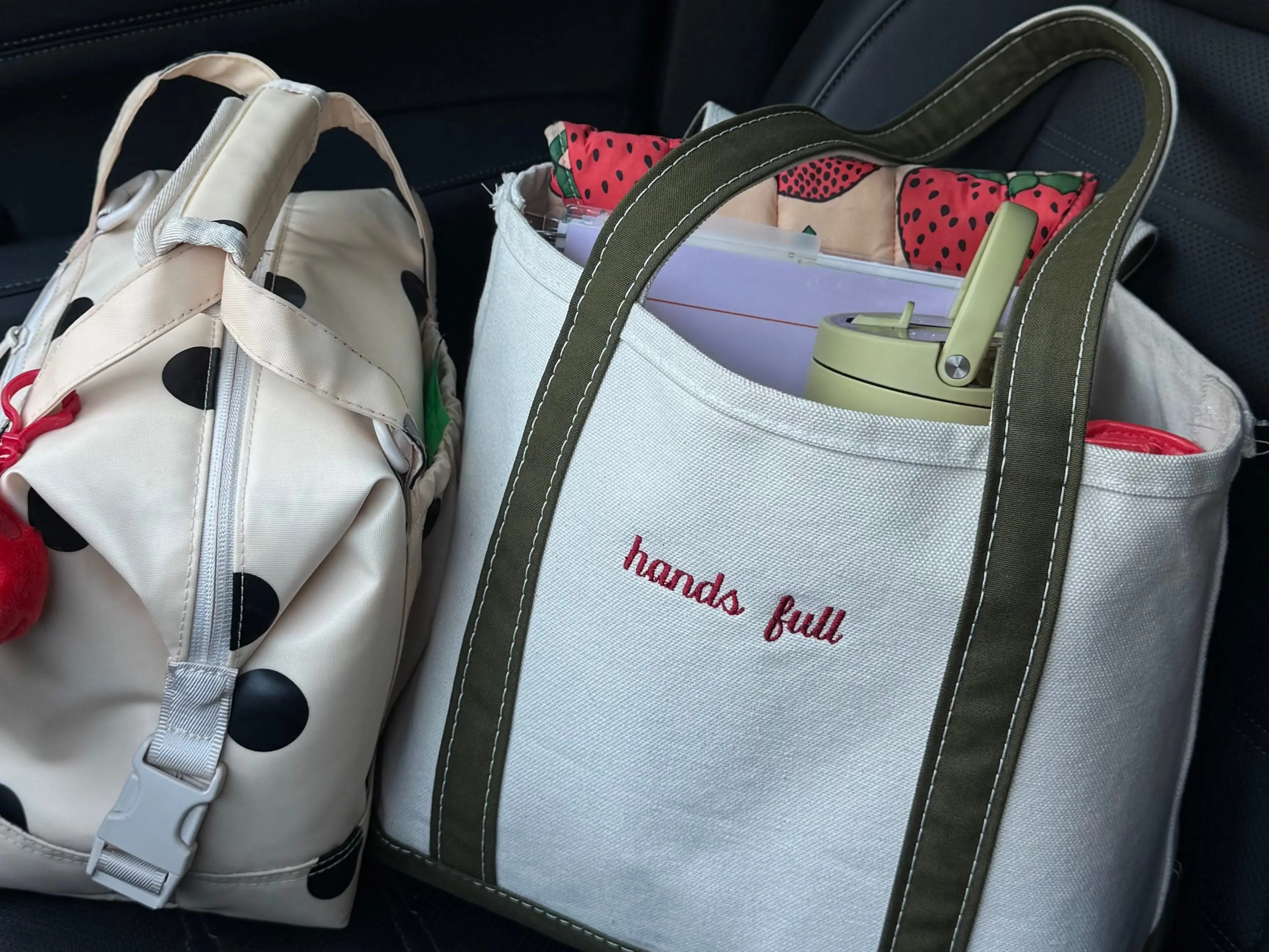Priscilla Angier's L.L. Bean Boat and Tote bag that says 