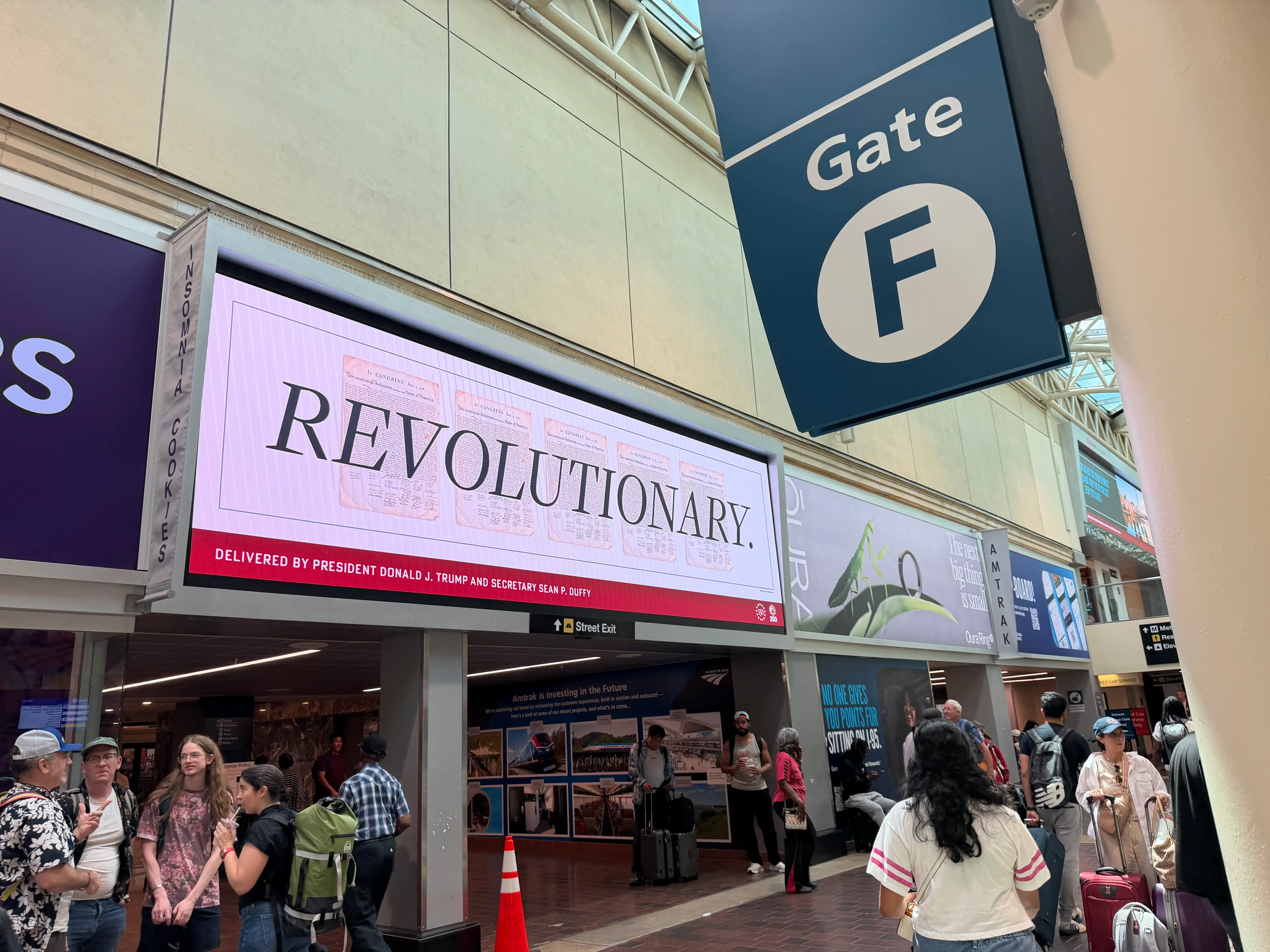 Ads in the Amtrak station in Washington, DC, on June 19, 2026