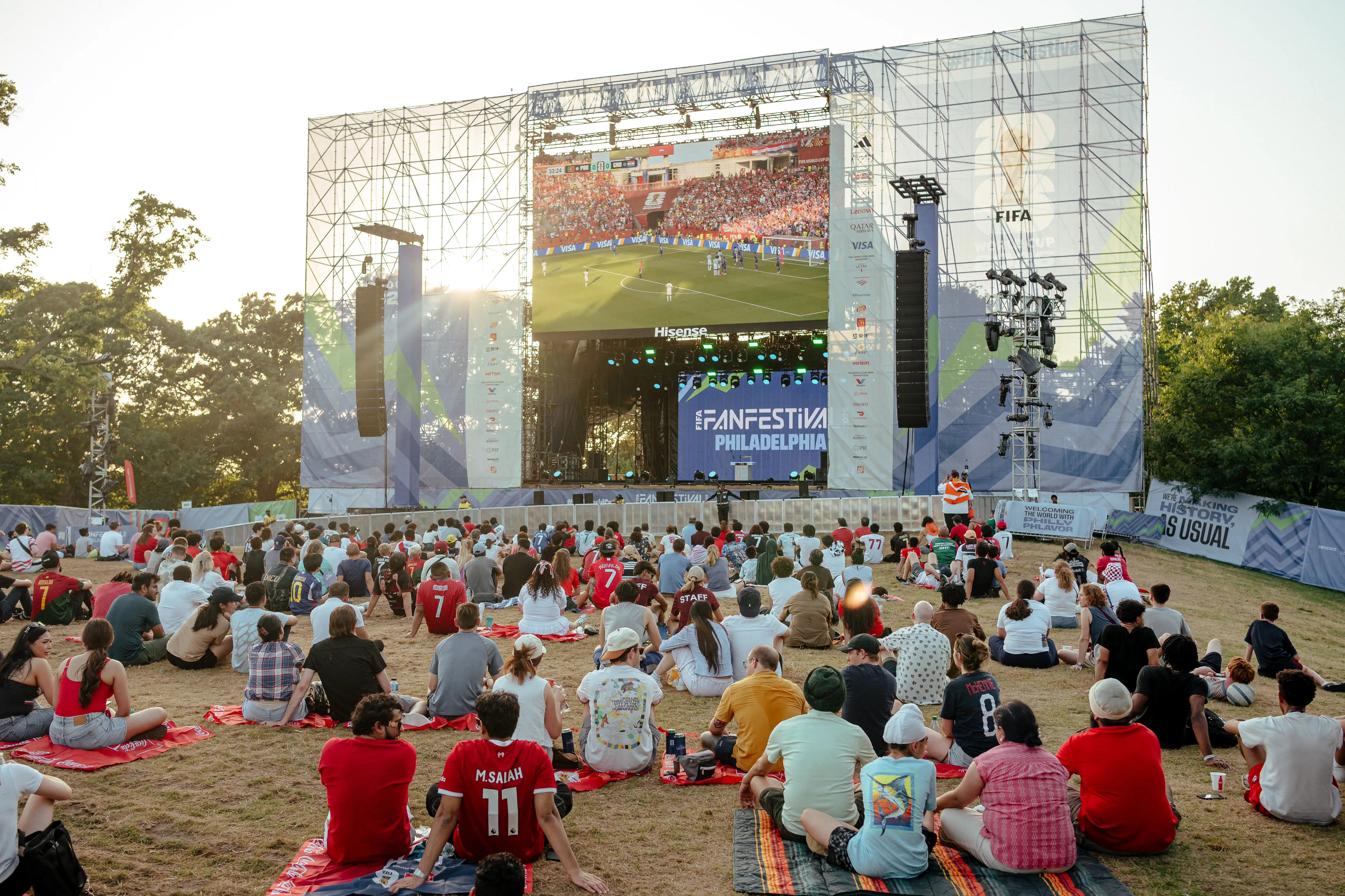 A crowd watches soccer at Philadelphia's FIFA FanFest.