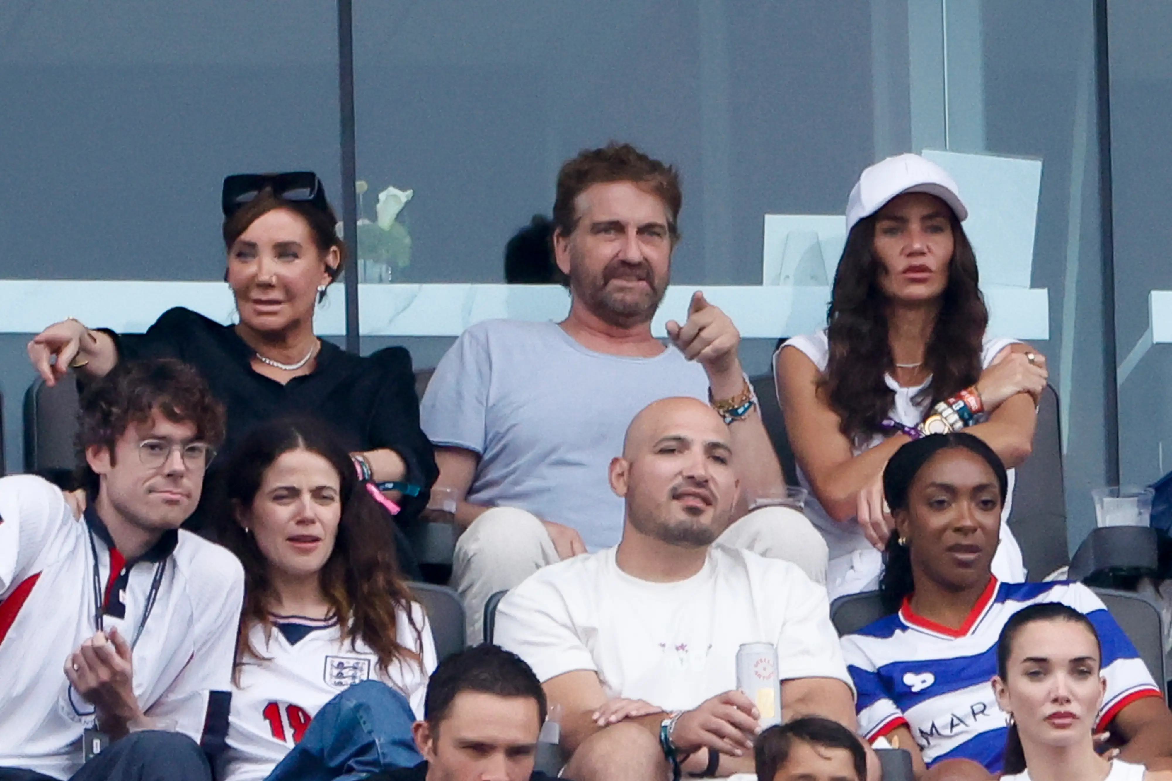 Gerard Butler and Morgan Brown attend the FIFA World Cup 2026 Group L football match between Panama and England at New York New Jersey Stadium on June 27, 2026 in East Rutherford, NJ, United States