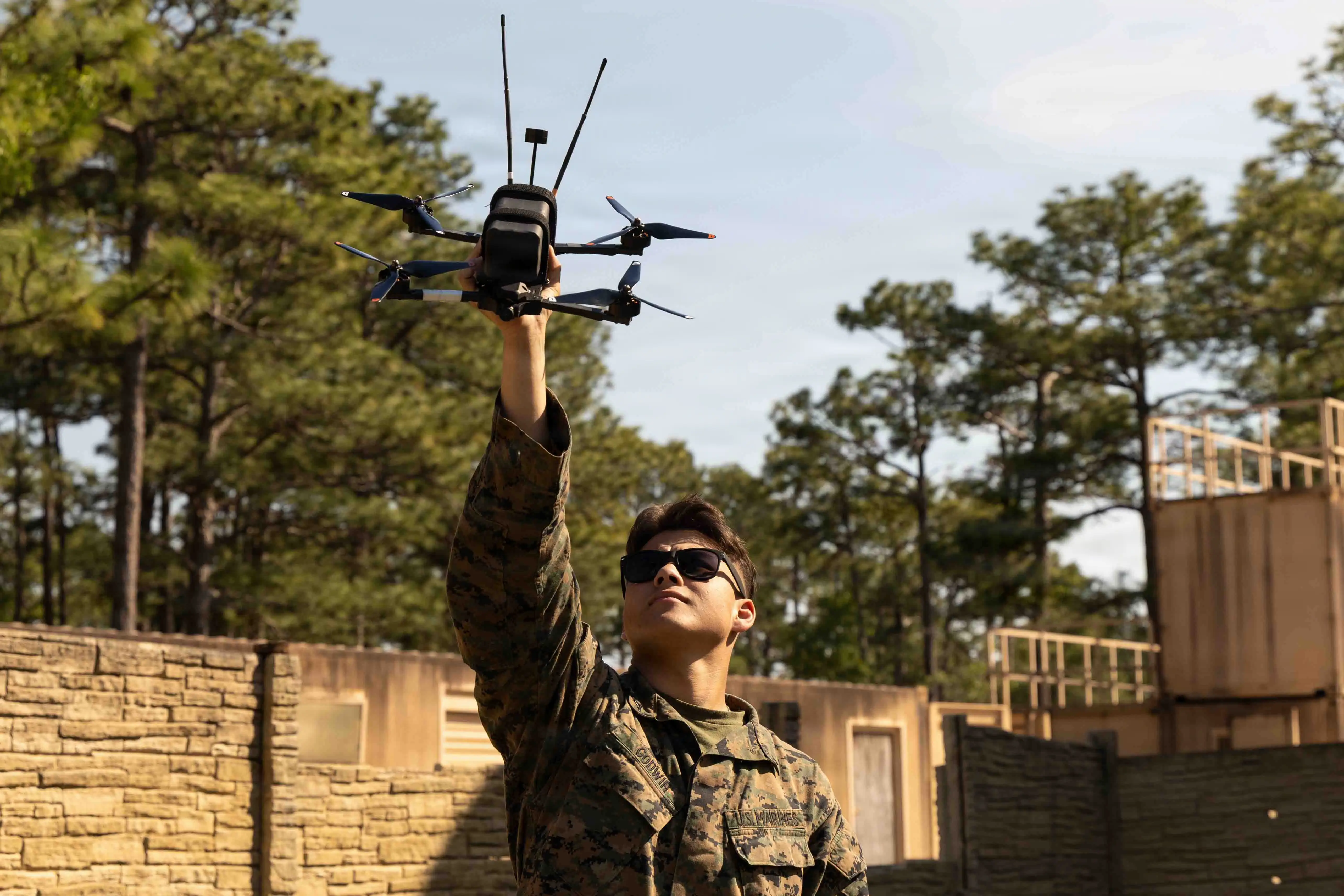 A Marine prepares a drone for flight during a training event at Camp Lejeune, North Carolina, May 4, 2026.