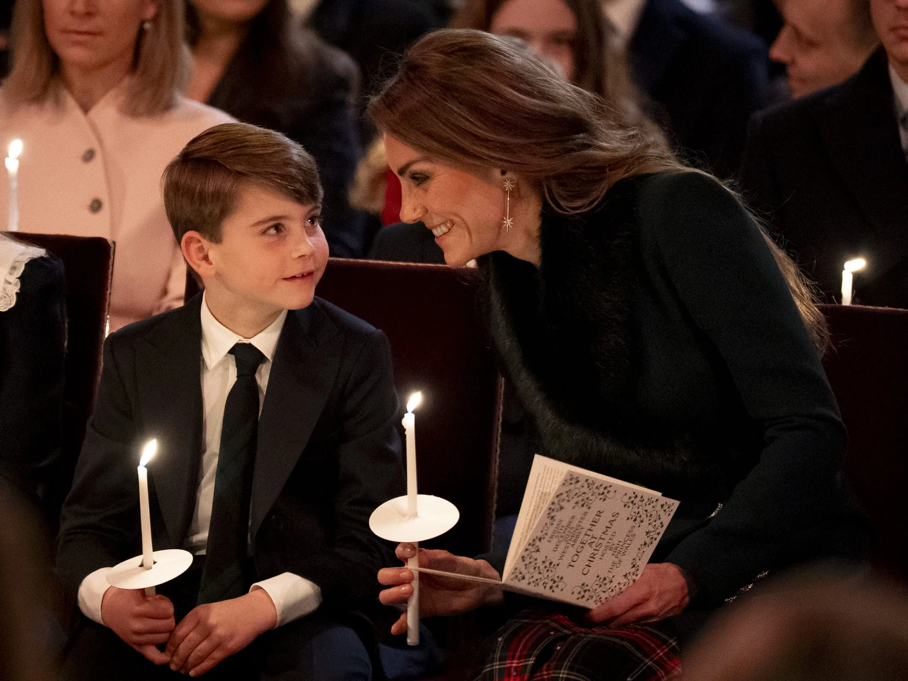Prince Louis and Catherine, Princess of Wales, at the Together At Christmas carol service at Westminster Abbey in December 2025.