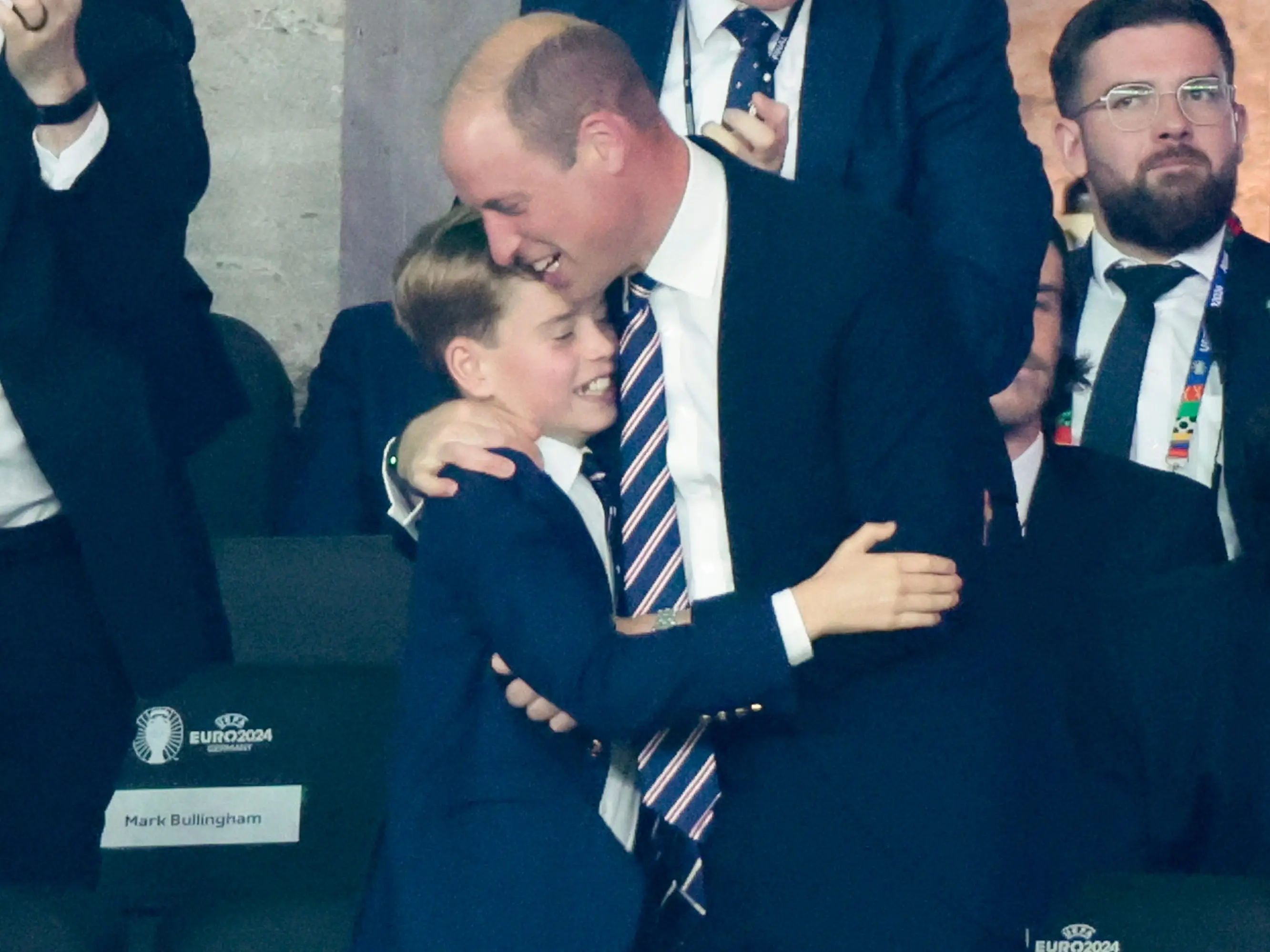 Prince George of Wales and Prince William during the UEFA EURO 2024 final match between Spain and England at Olympiastadion in July 2024.