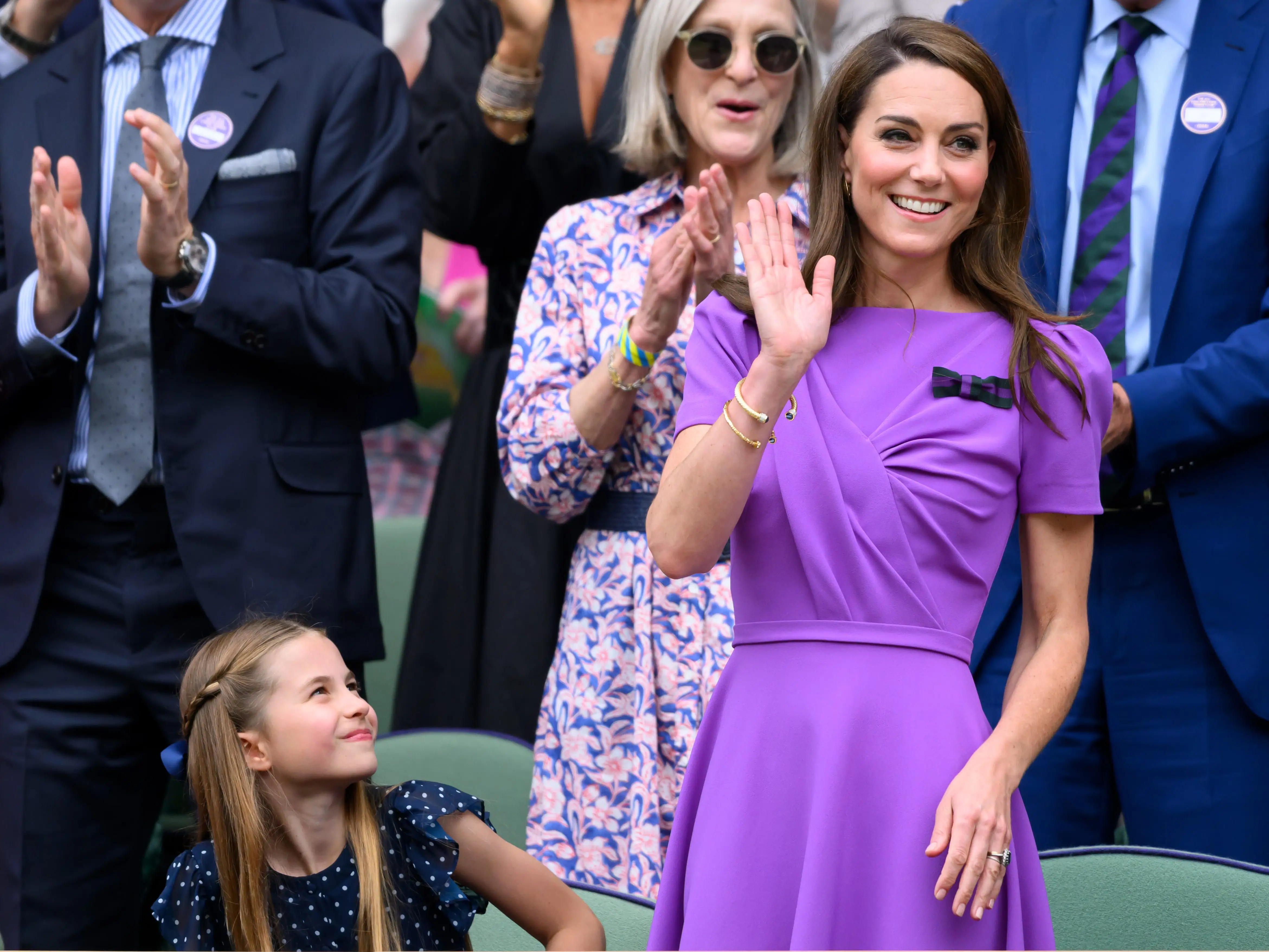 Princess Charlotte of Wales and Catherine, Princess of Wales, attend Wimbledon in July 2024.