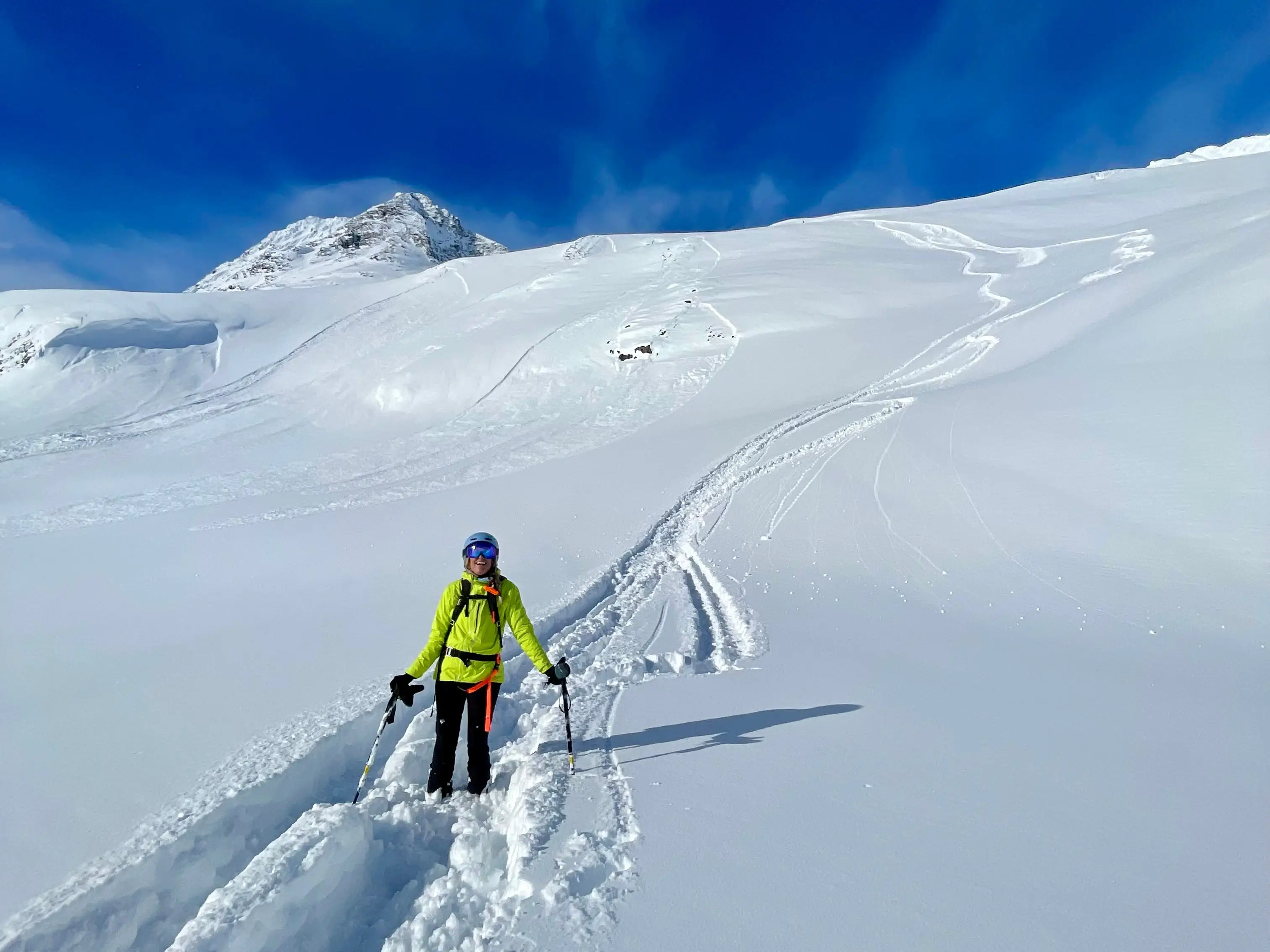 Woman in snow in Chugach Mountains