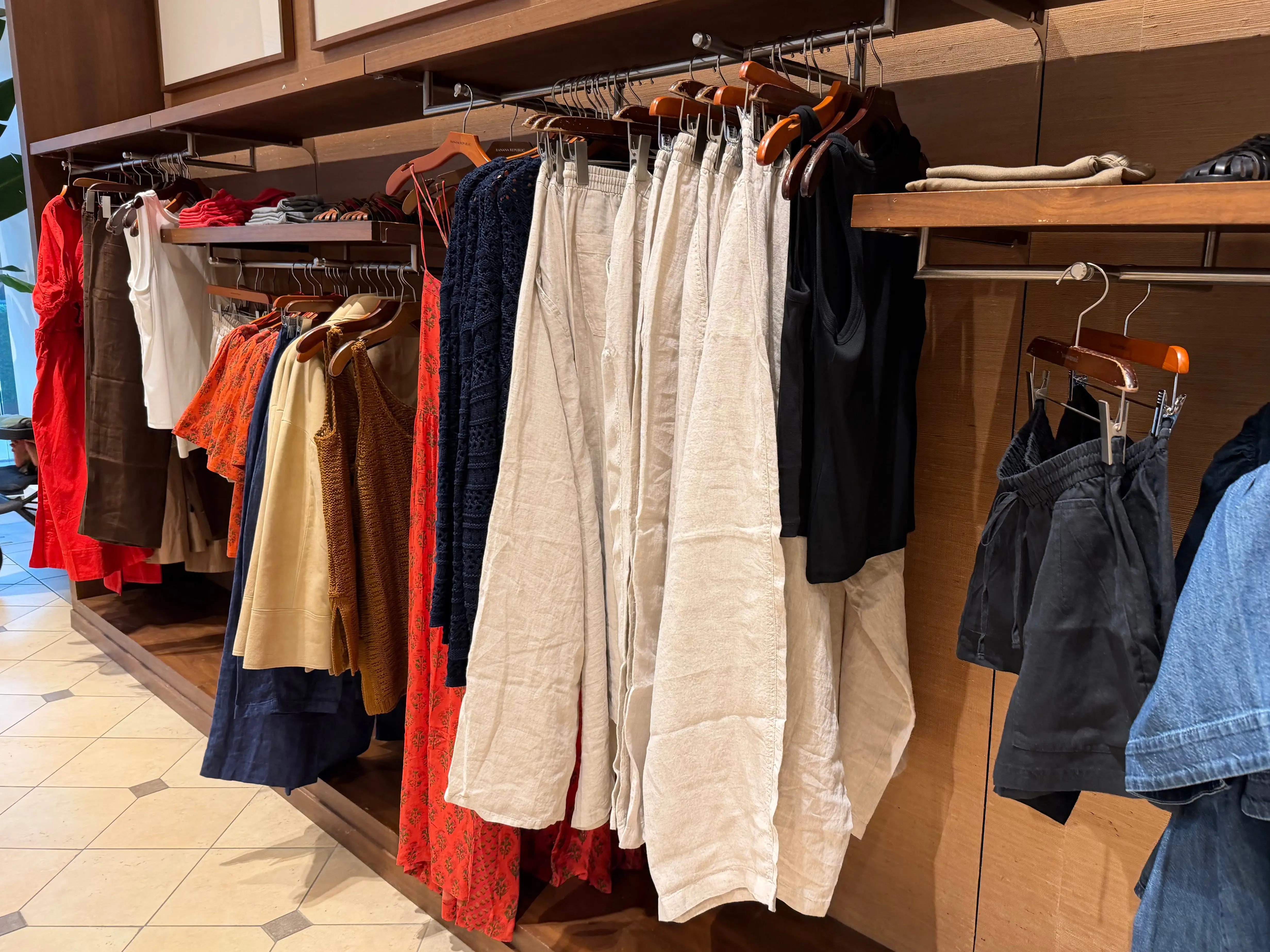 Racks of clothes at Banana Republic.