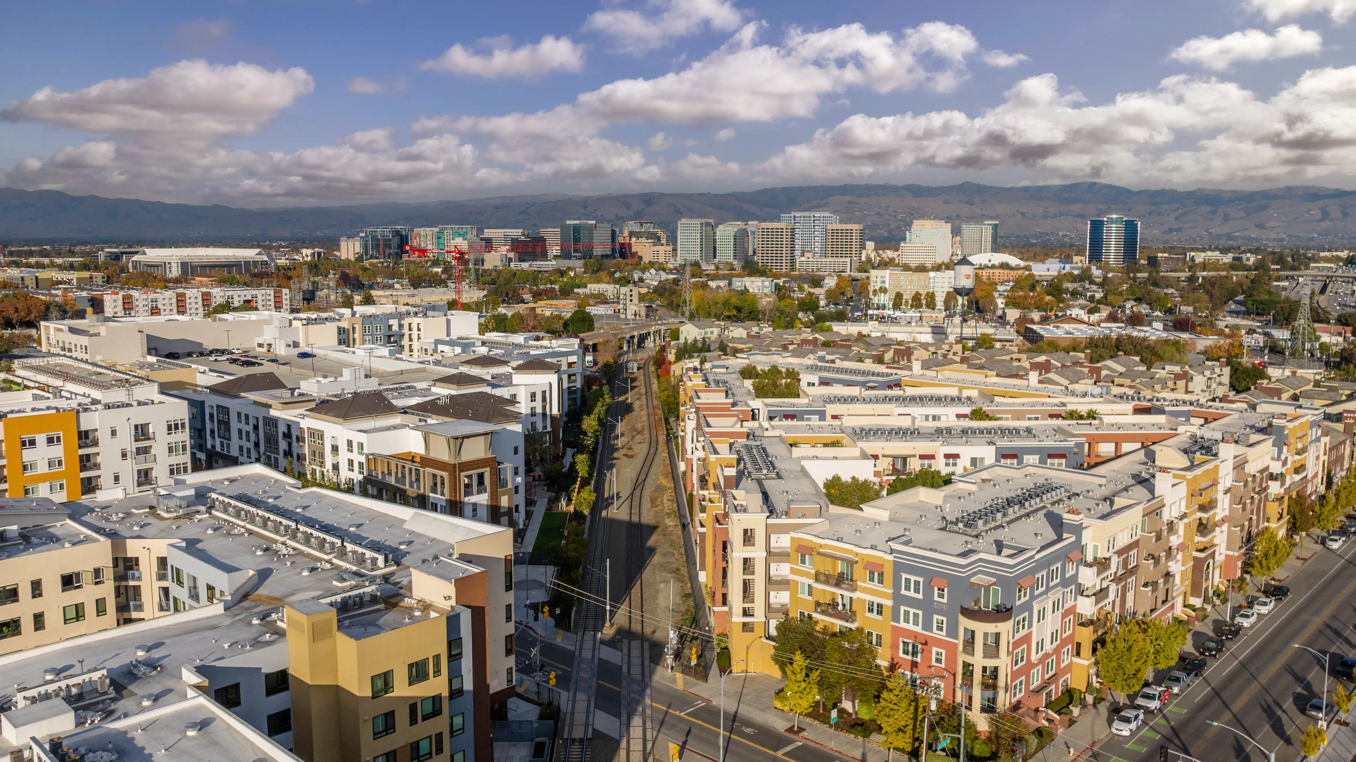 Aerial view of apartment buildings in San Jose, California.