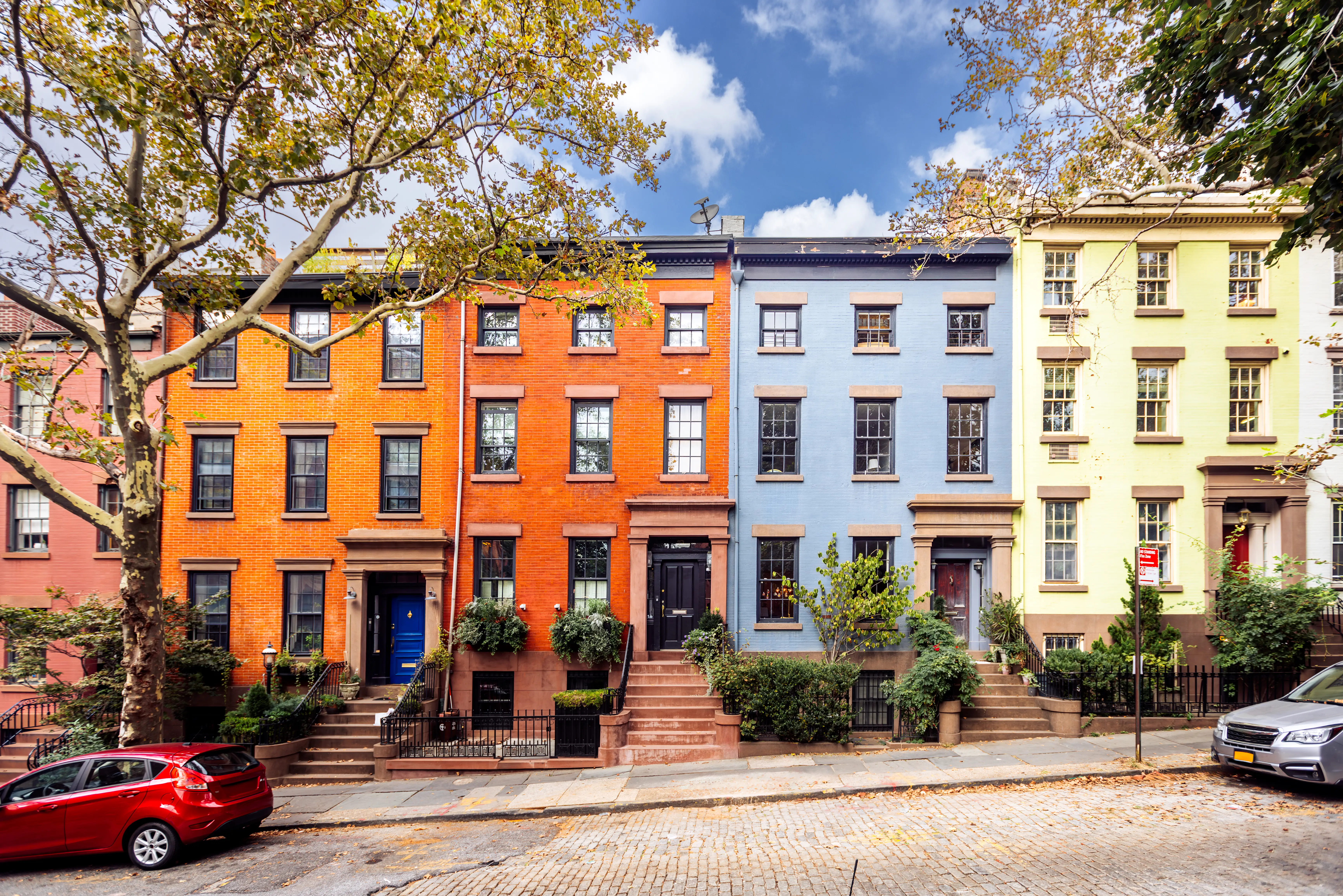 A row of colorful homes.