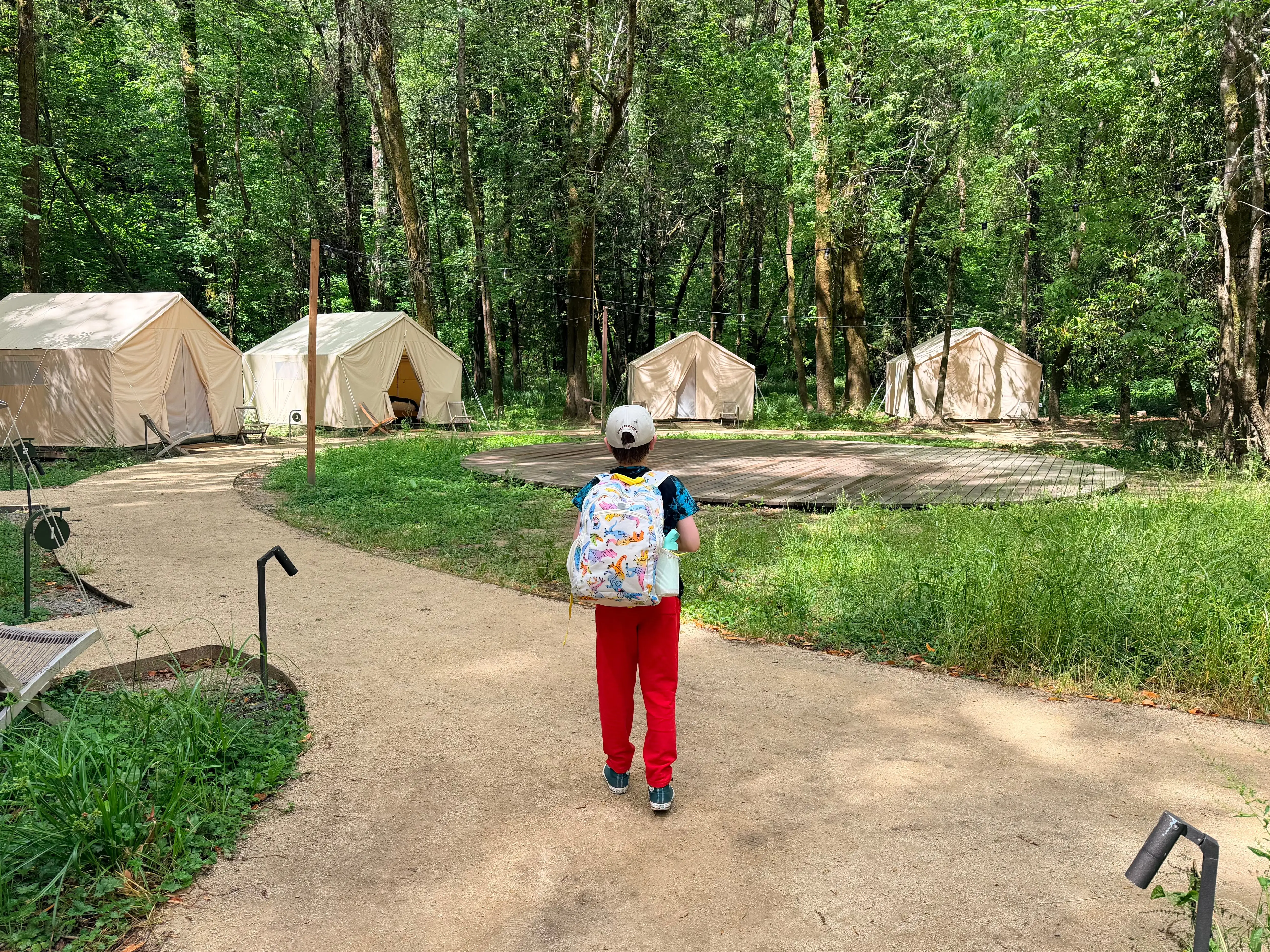The author's son at the glamping site.