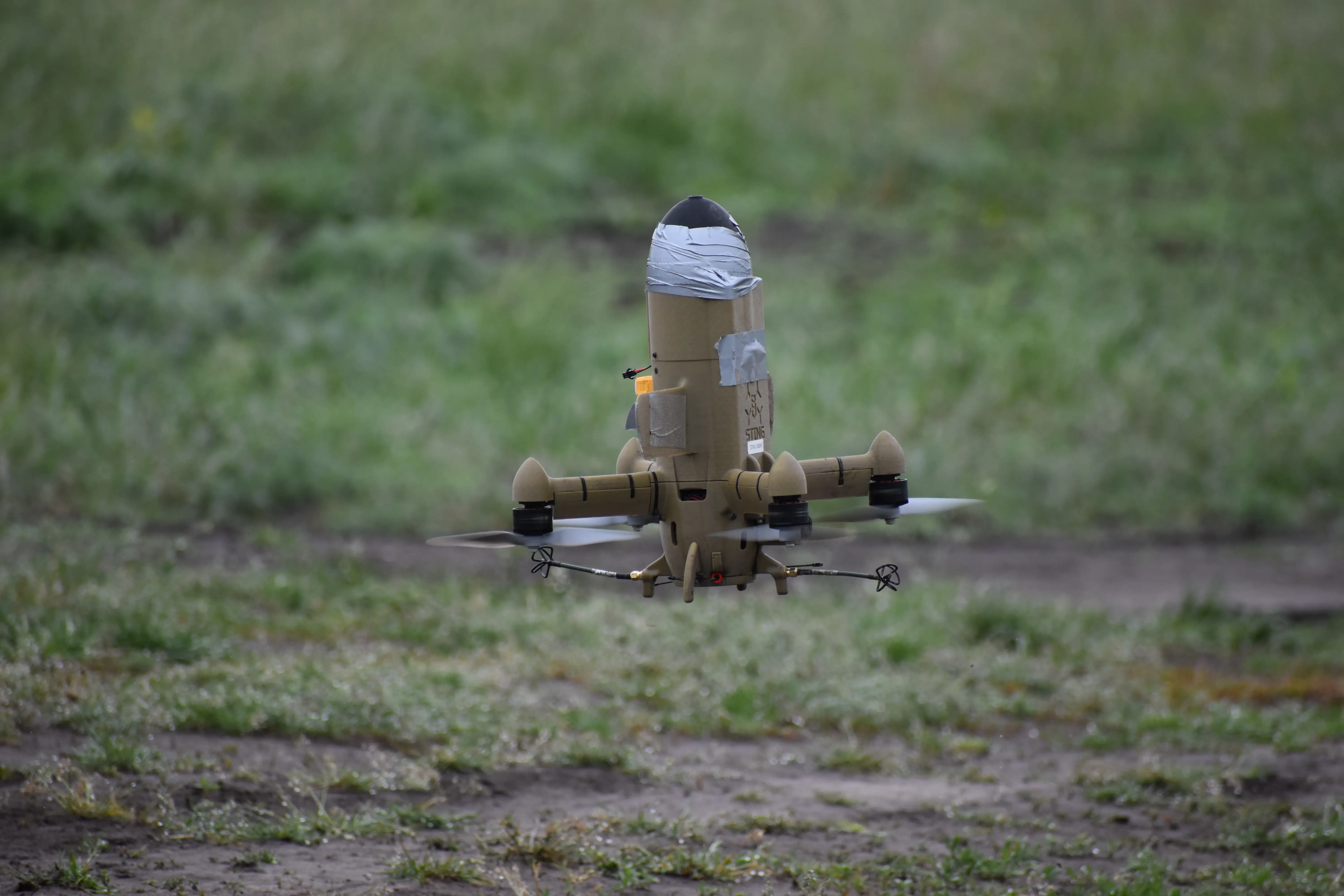 A Ukrainian interceptor drone takes off.