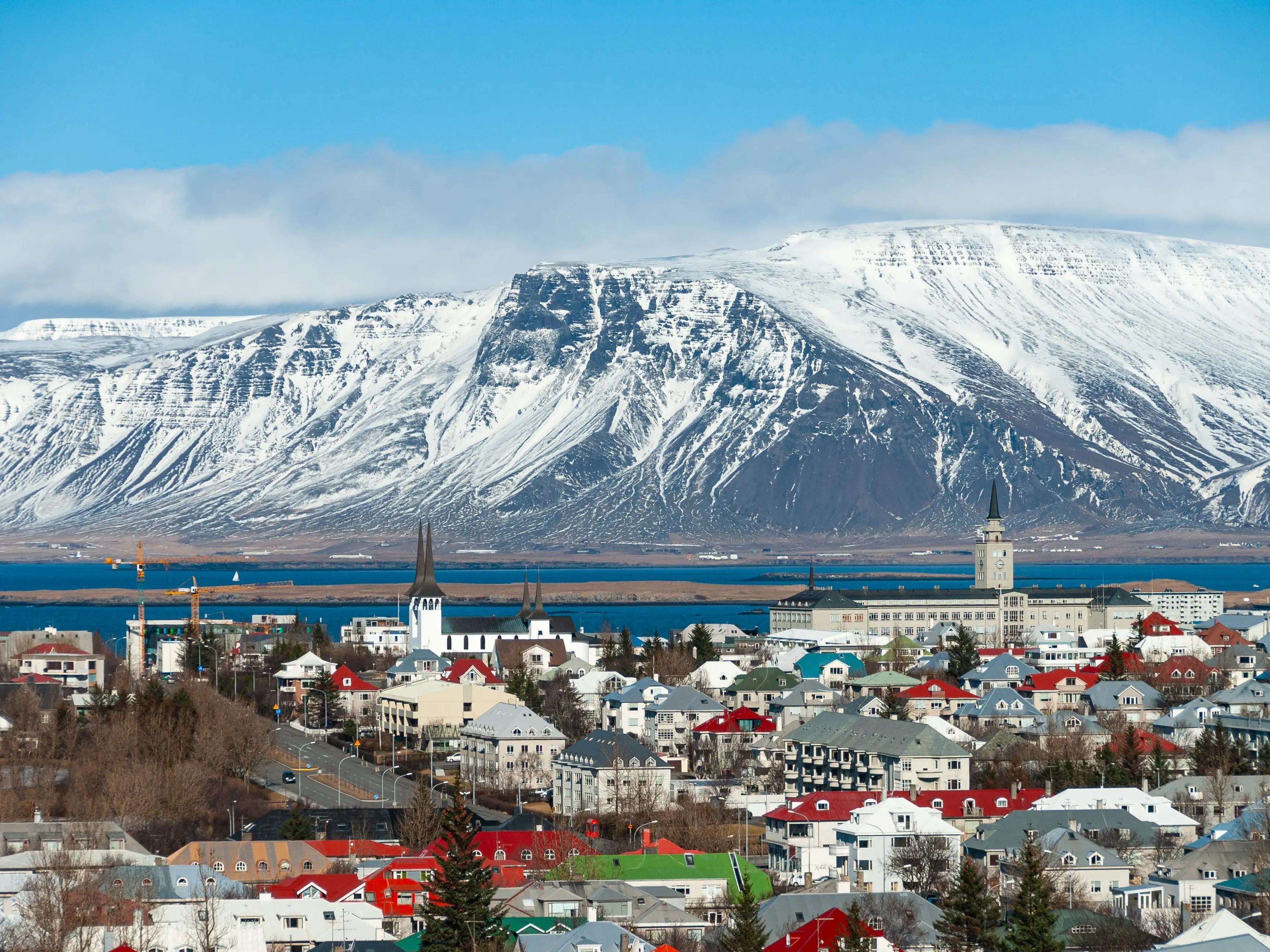 Reykjavik homes with mountain in the background