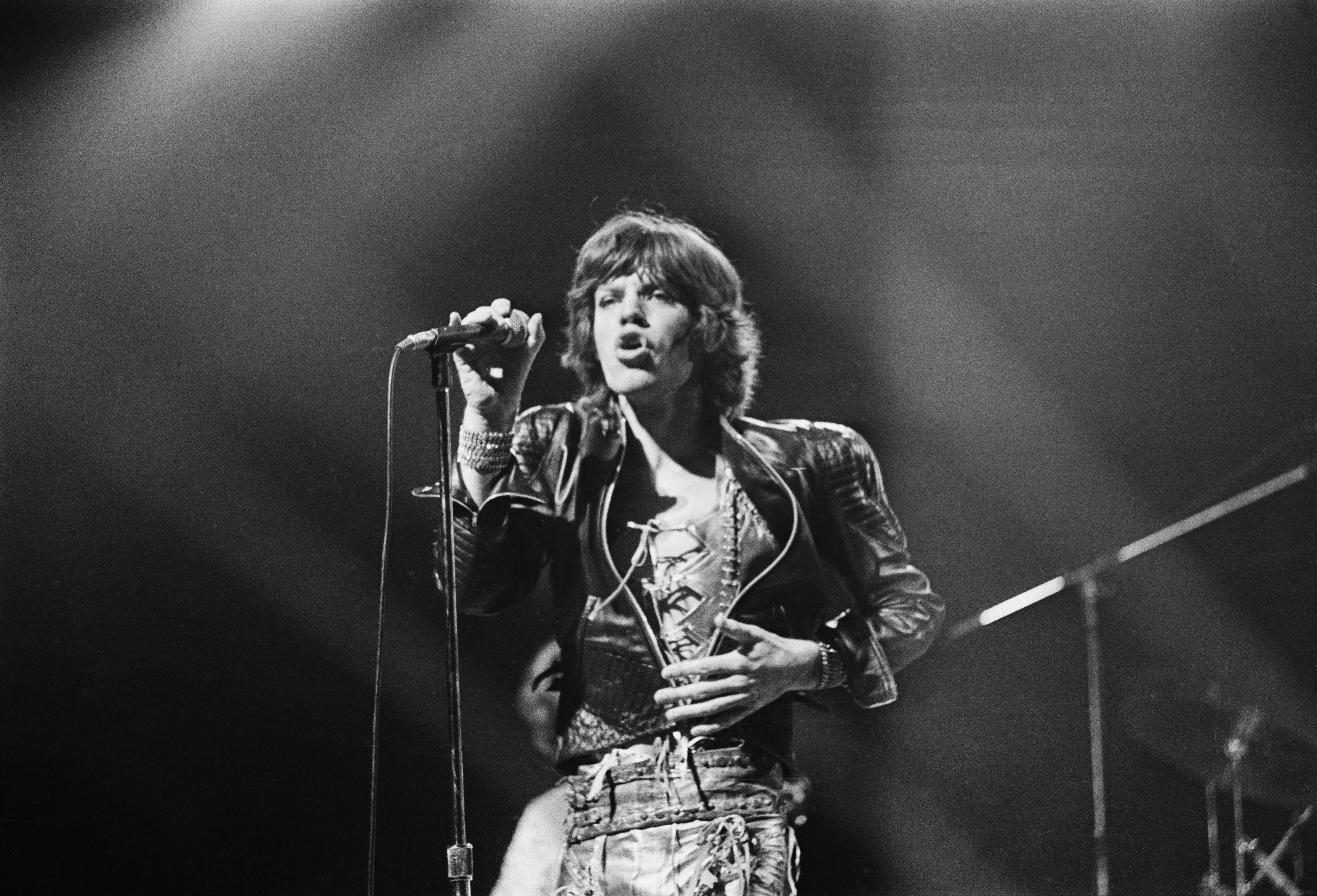 Singer Mick Jagger of British rock group the Rolling Stones concert in concert at Wembley in London, UK, 1972.