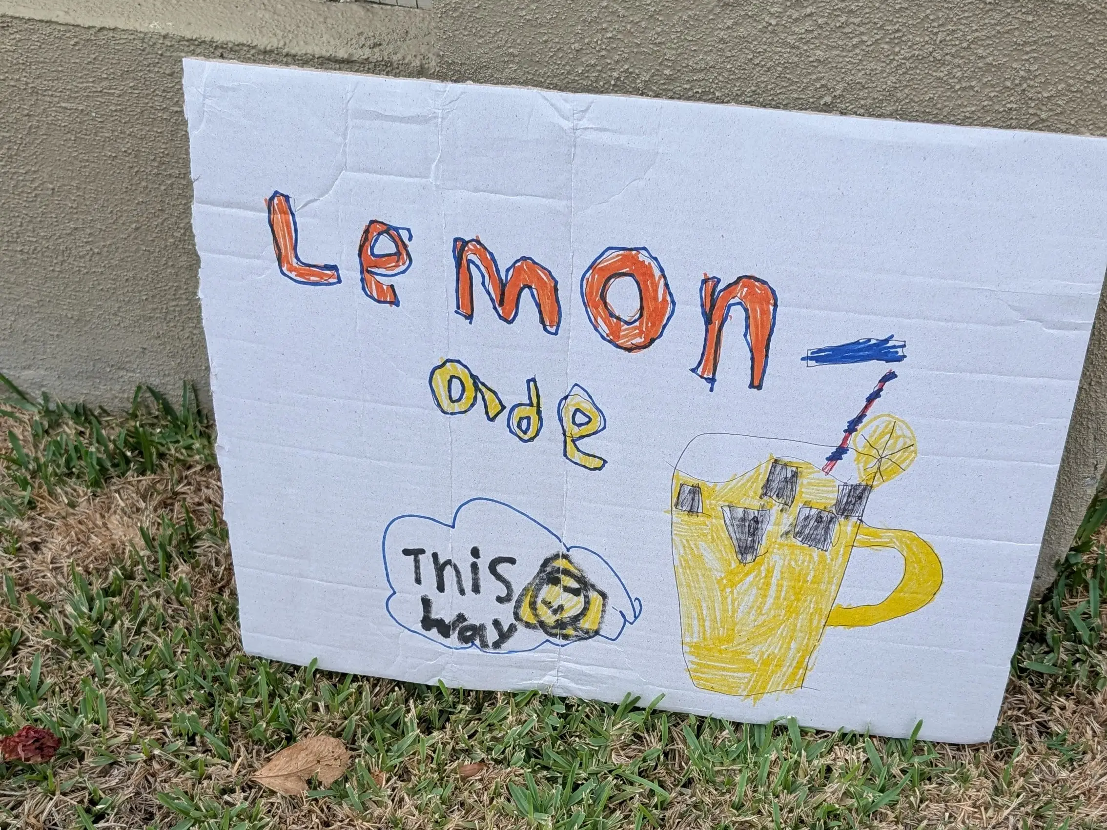 A homemade sign for a lemonade stand.