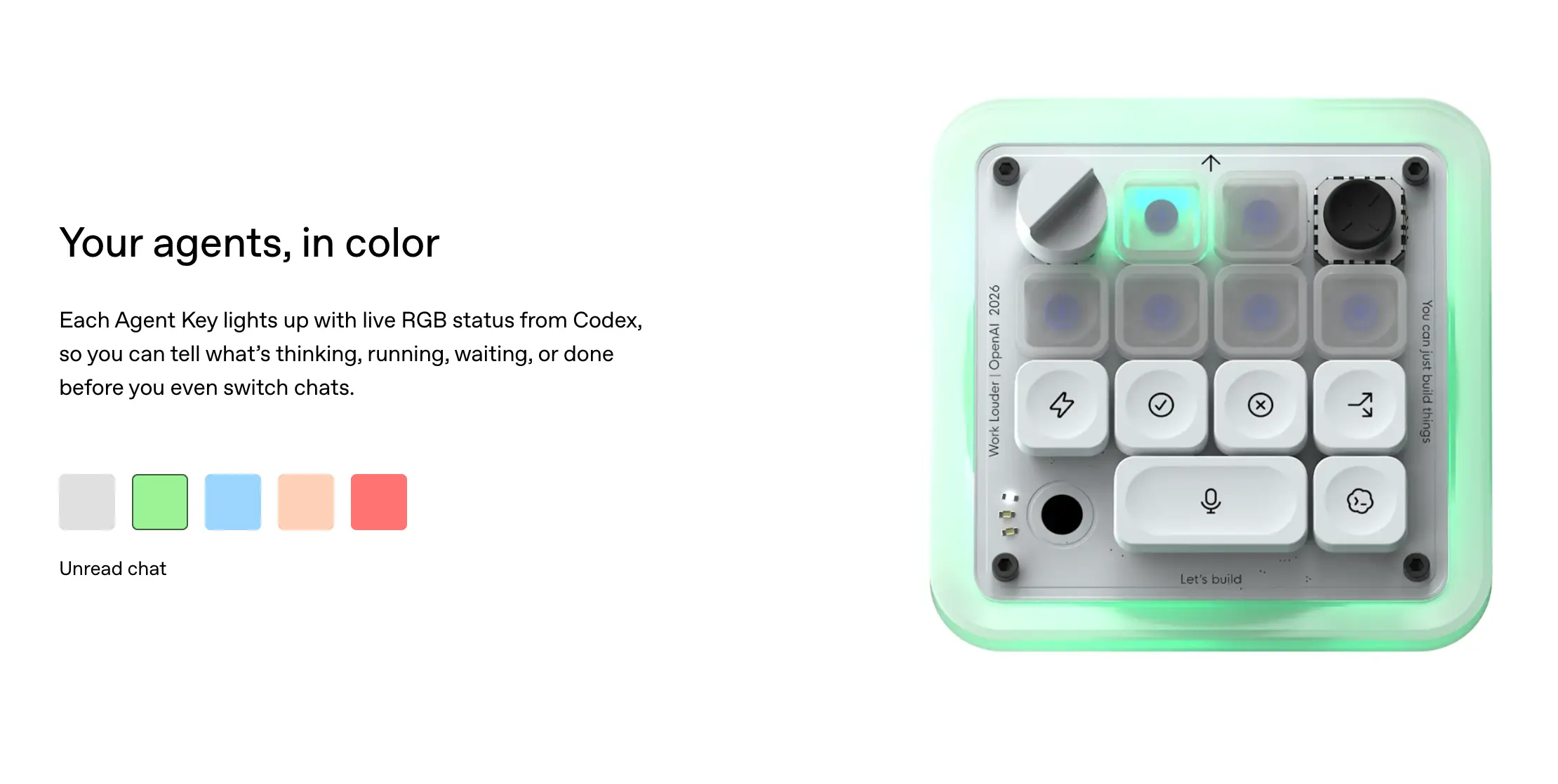 OpenAI and Work Louder's Codex Micro is pictured.