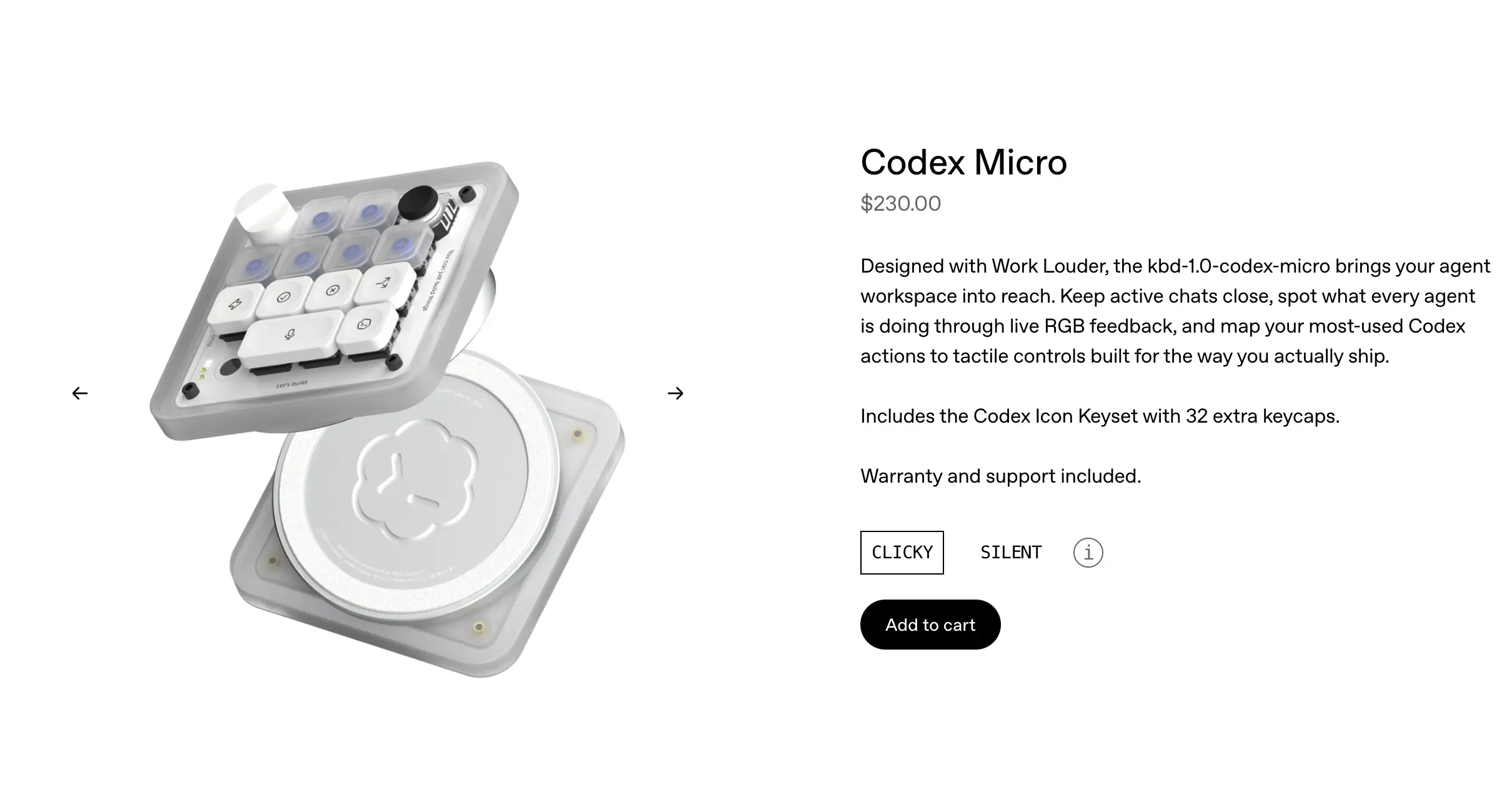 The Codex Micro product page is pictured.