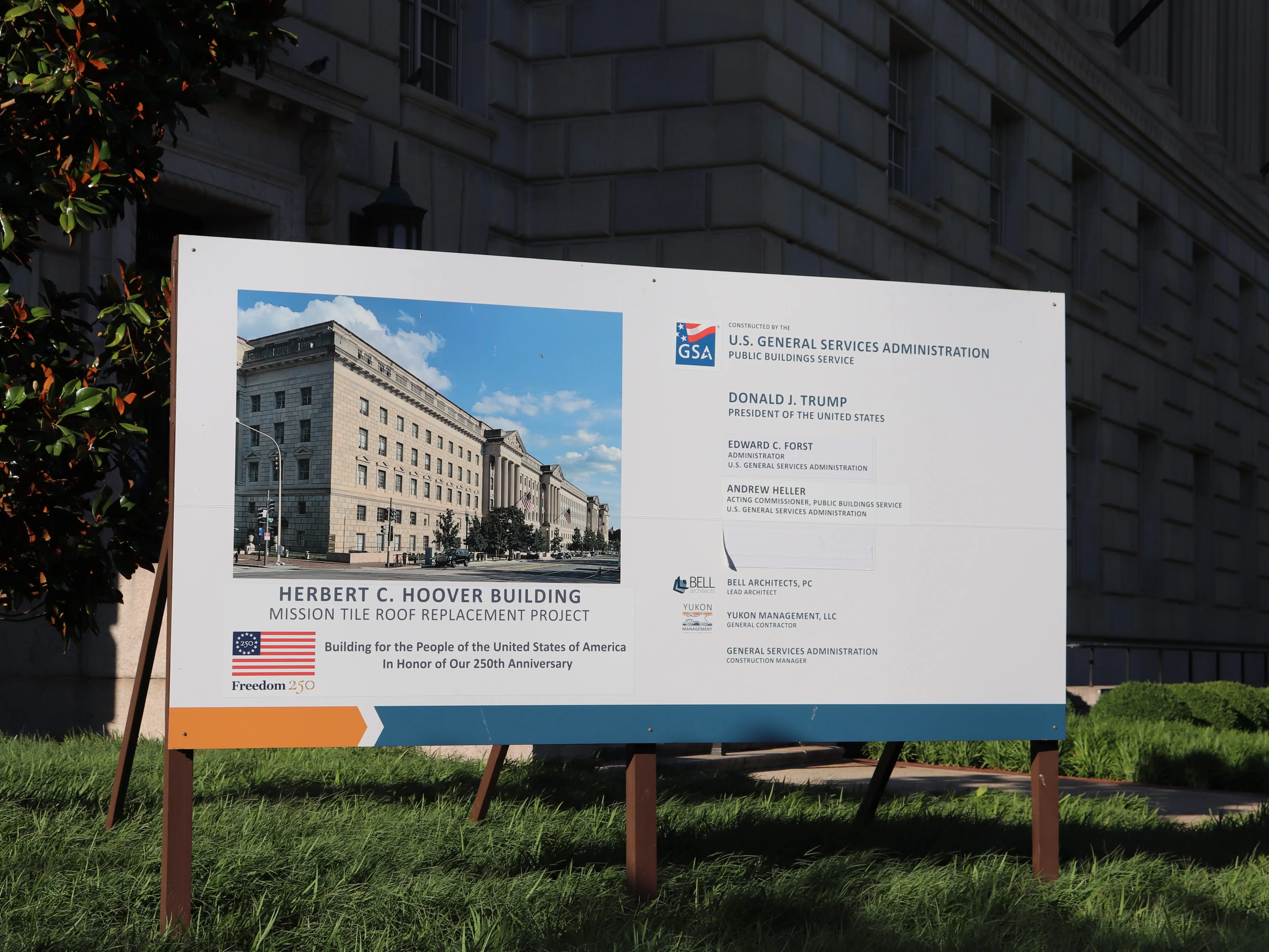 Hoover Buildings construction sign on Washington, DC, on June 19, 2026
