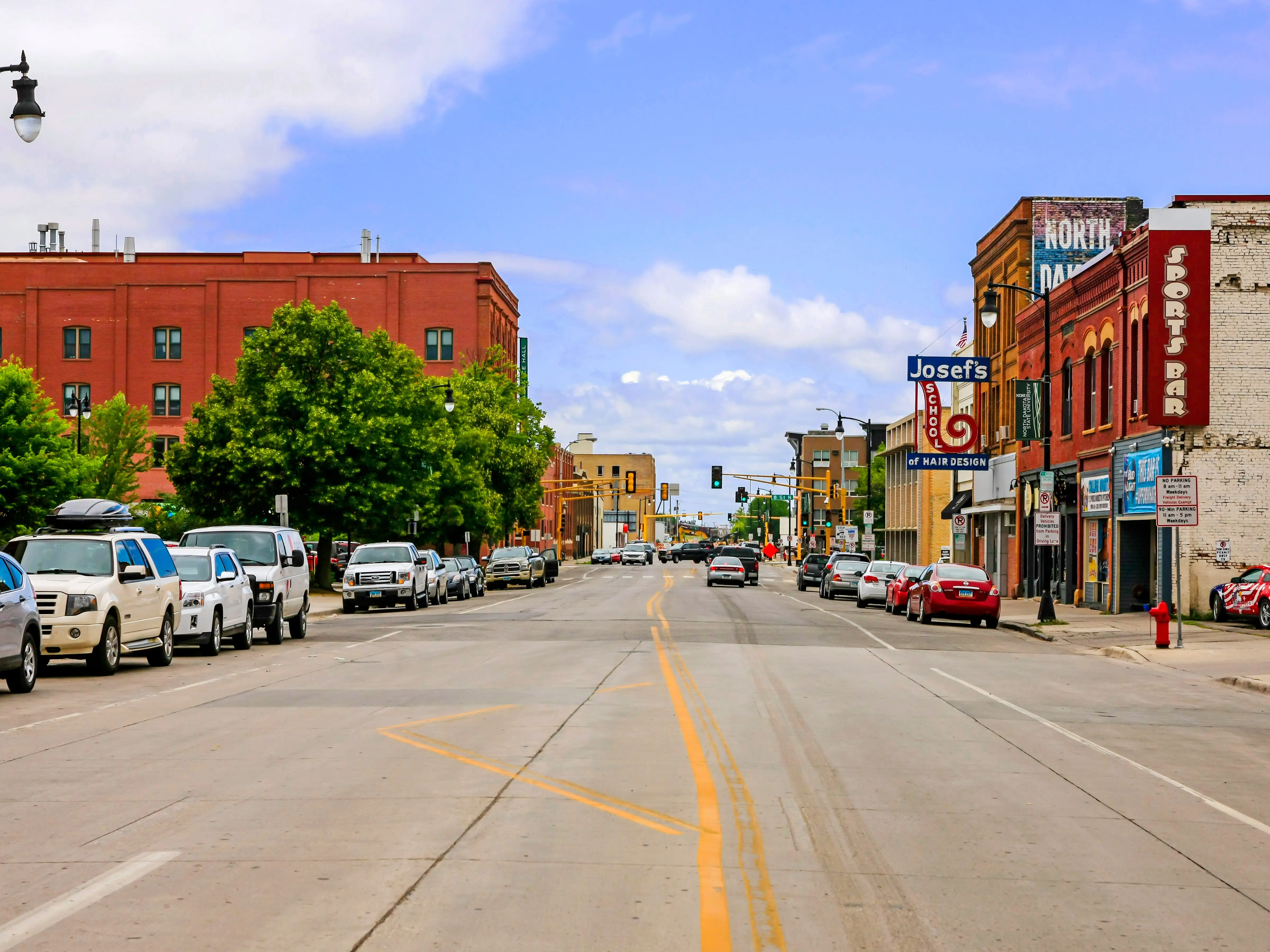 Fargo, ND, USA - July 24, 2015: View of the Northen Pacific Ave in downtown Fargo N. Dakota